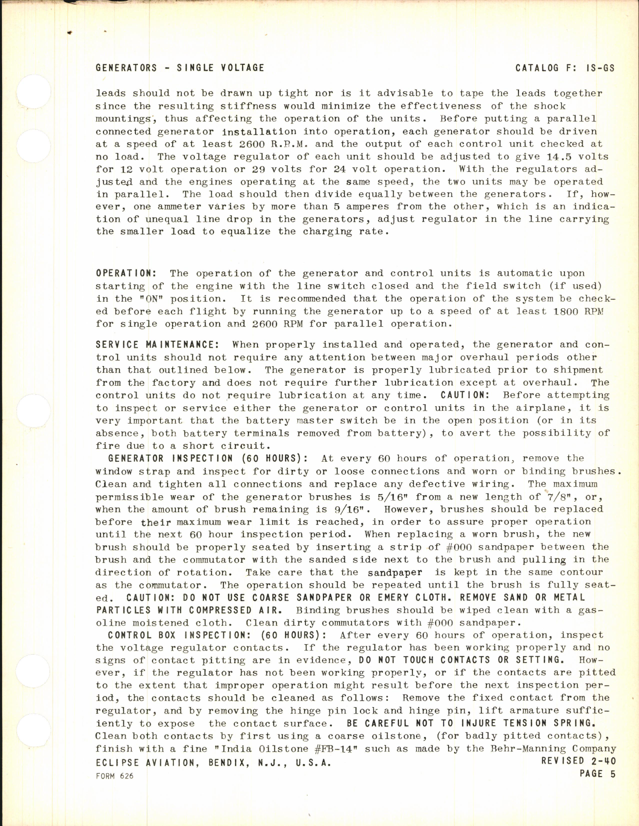 Sample page 5 from AirCorps Library document: Routine Installation and Service Instructions for Engine Driven Single Voltage Generators and Control Boxes or Panels