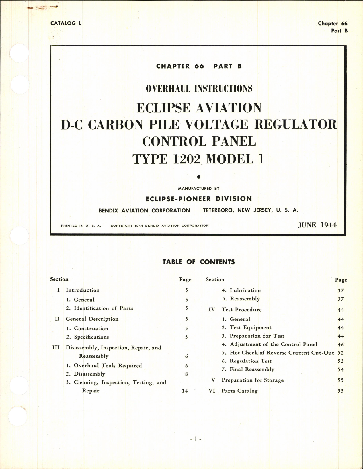 Sample page 1 from AirCorps Library document: Overhaul Instructions for D-C Carbon Pile Voltage Regulator Control Panel Type 1202 Model 1