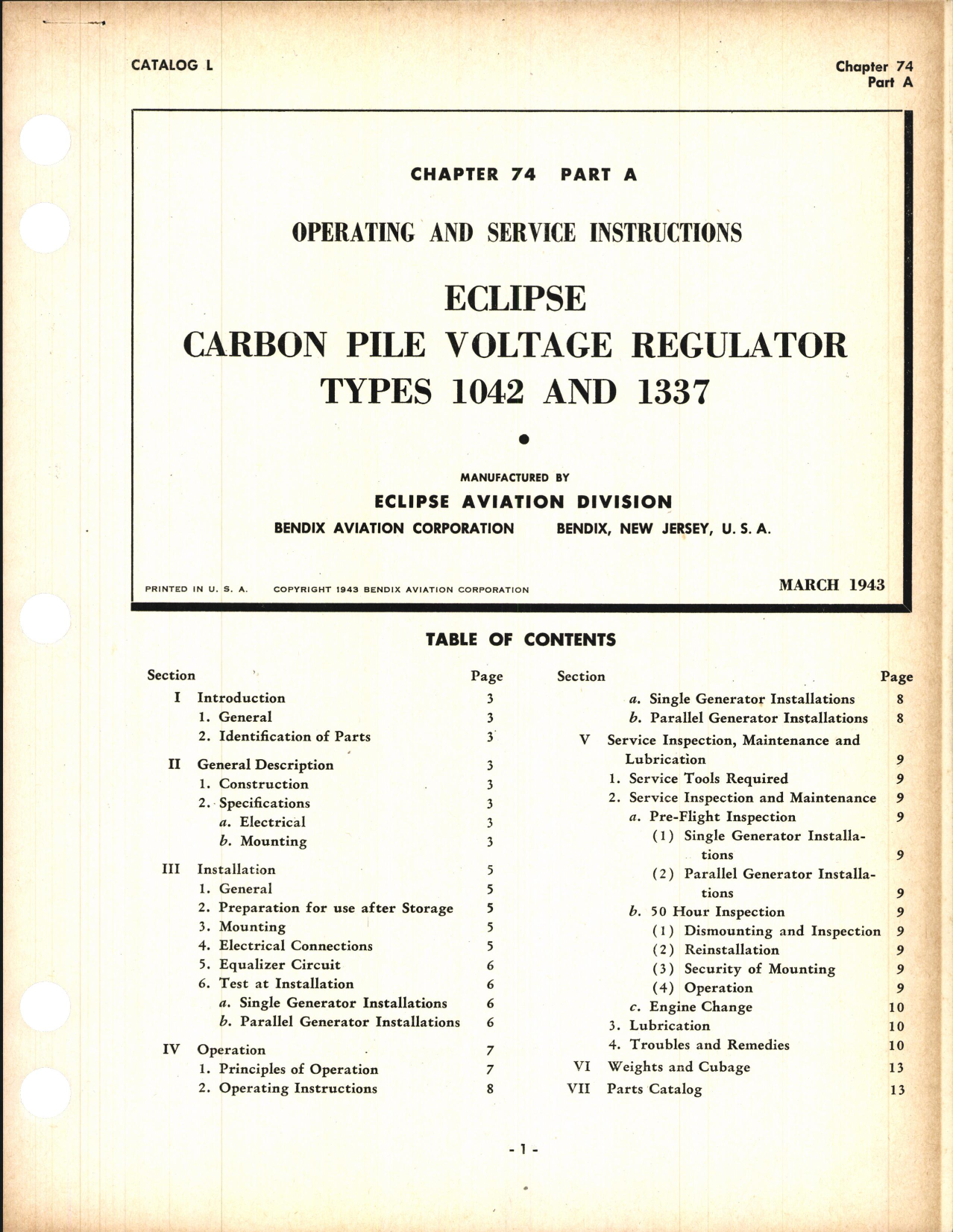 Sample page 1 from AirCorps Library document: Operating and Service Instructions for Carbon Pile Voltage Regulator Types 1042 and 1337