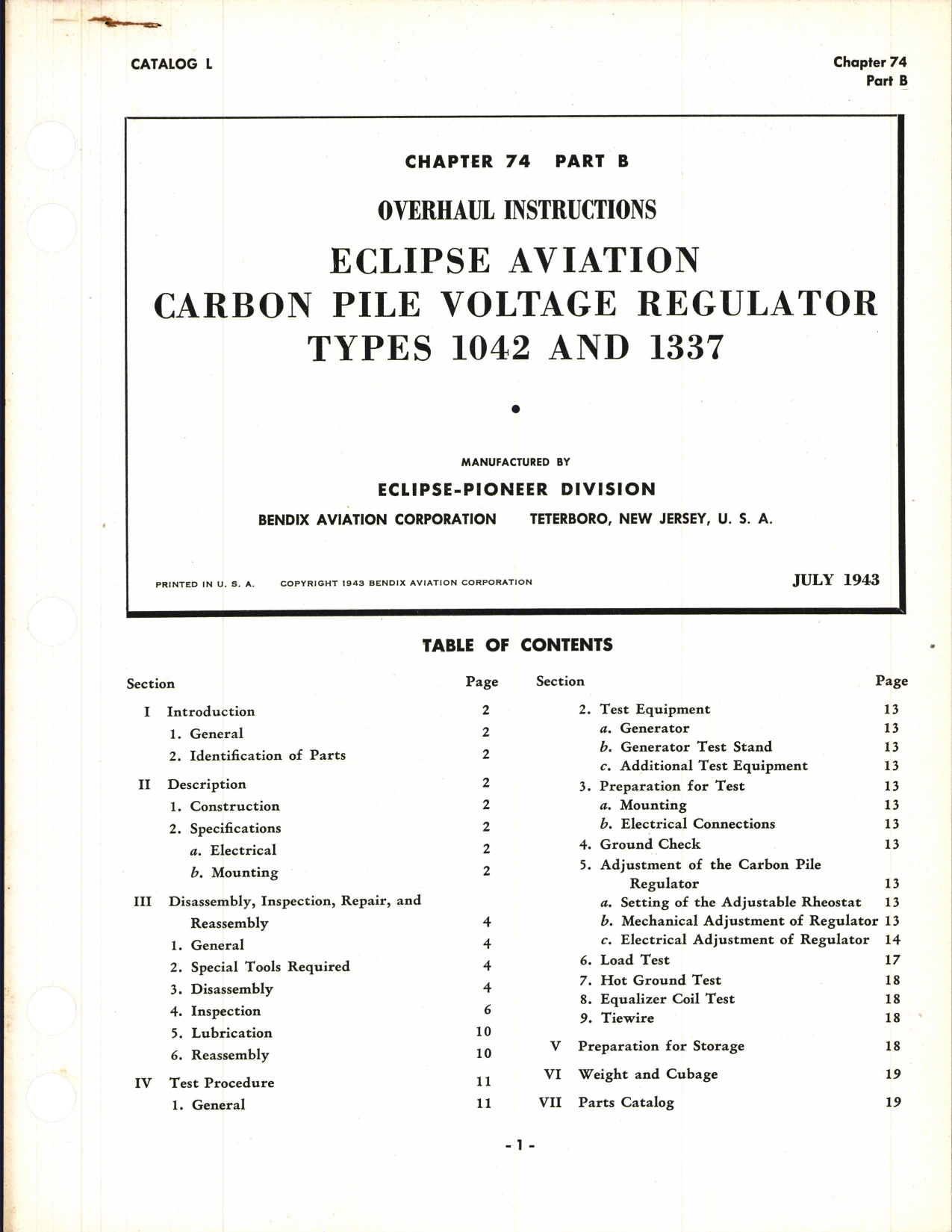 Sample page 1 from AirCorps Library document: Overhaul Instructions for Carbon Pile Voltage Regulator Types 1042 and 1337