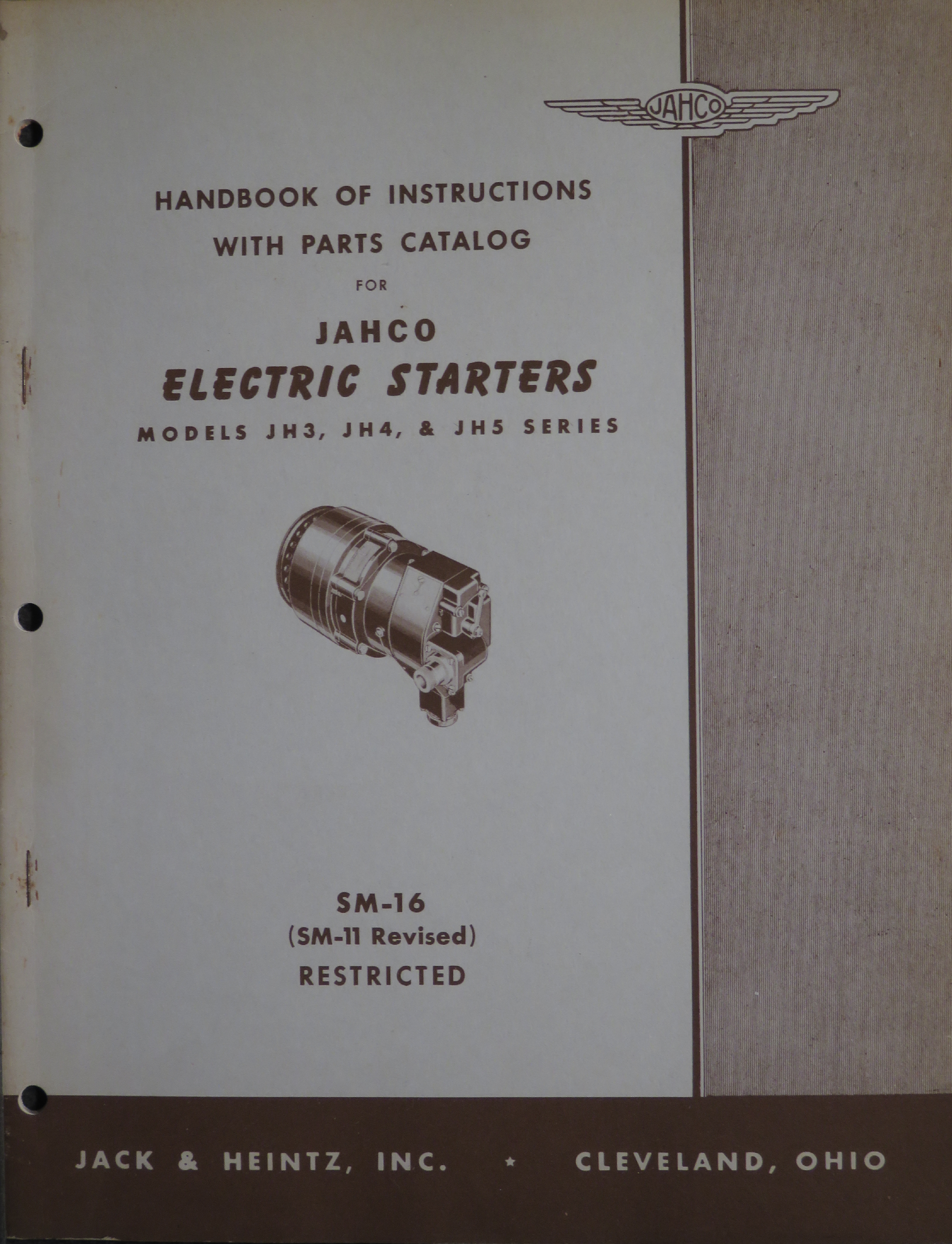 Sample page 1 from AirCorps Library document: Handbook of Instructions with Parts Catalog for Jahco Electric Starters Models JH3, JH4, and JH5 Series