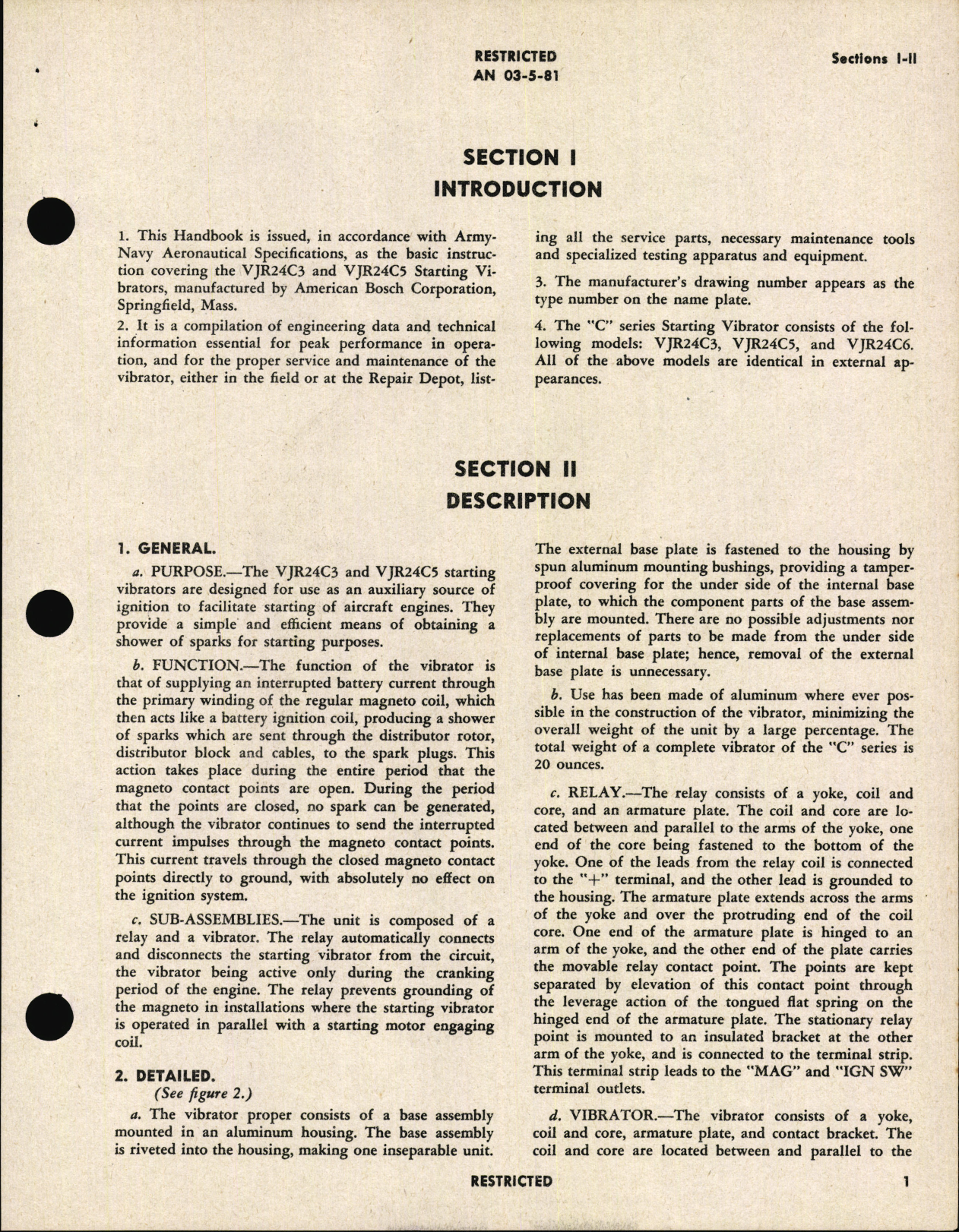 Sample page 5 from AirCorps Library document: Handbook of Instructions with Parts Catalog for Starting Vibrators VJR4C3 and VJR24C5