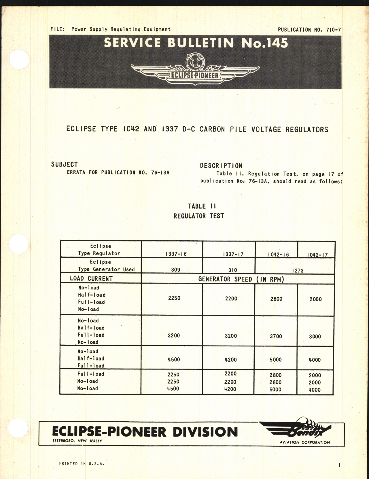 Sample page 1 from AirCorps Library document: Eclipse Type 1042 and 1337 D-C Carbon Pile Voltage Regulators