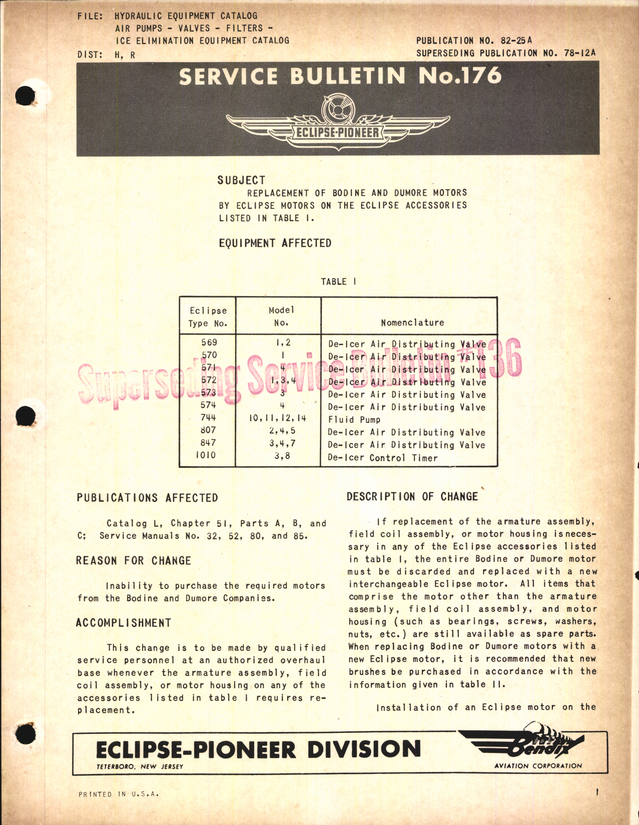 Sample page 1 from AirCorps Library document: Replacement of Bodine and Dumore Motors by Eclipse Motors