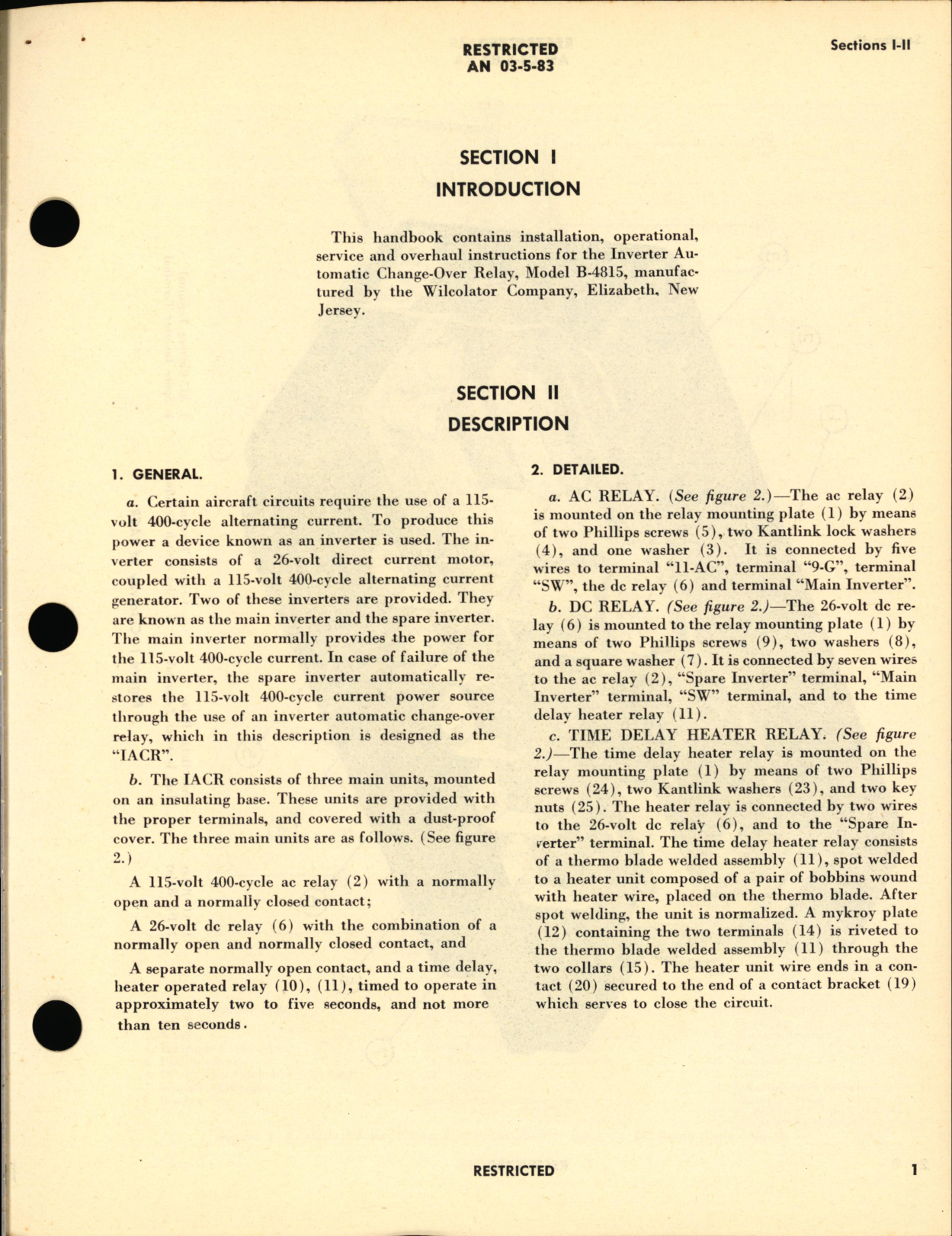 Sample page 5 from AirCorps Library document: Operation, Service & Overhaul Instructions with Parts Catalog for Inverter Automatic Change-Over Relay