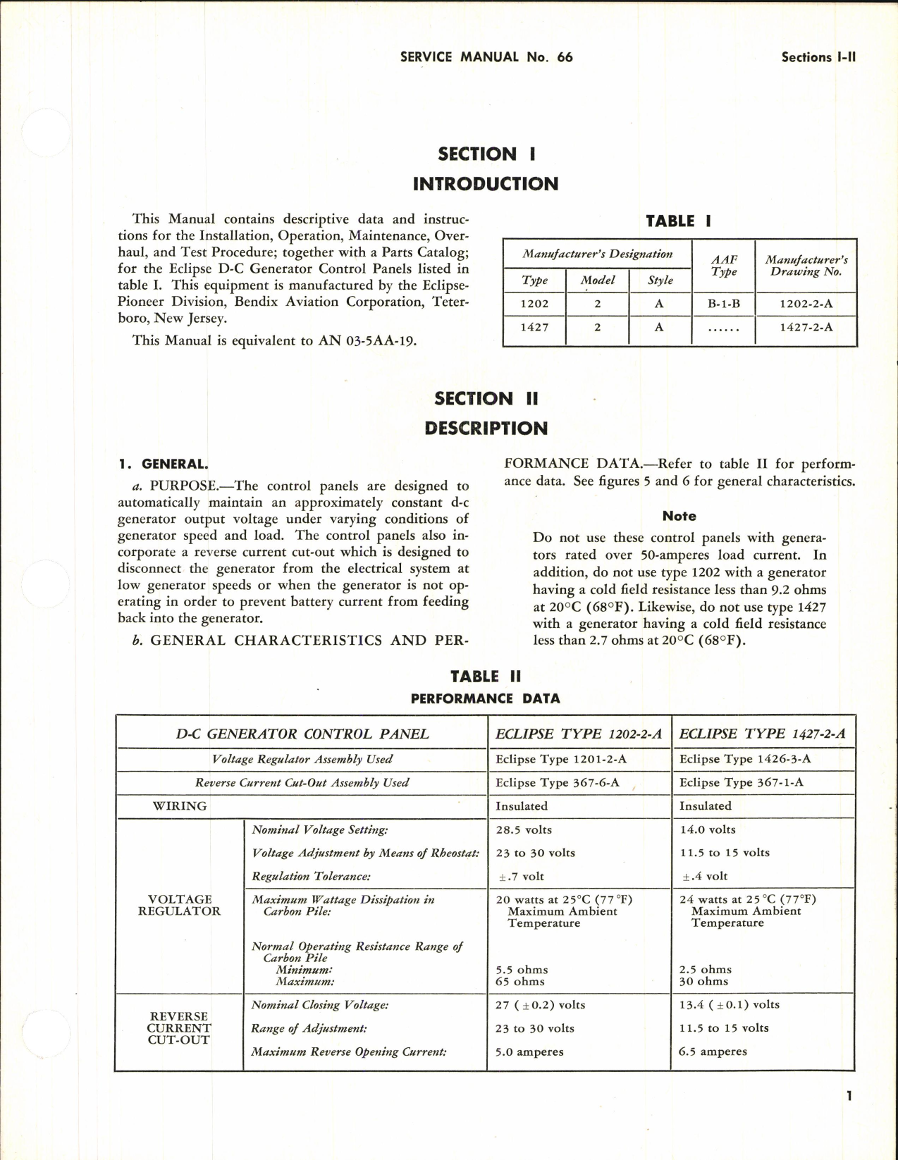 Sample page 5 from AirCorps Library document: Service Manual for D-C Generator Control Panel Type 1202 and 1427, Model 2, Style A