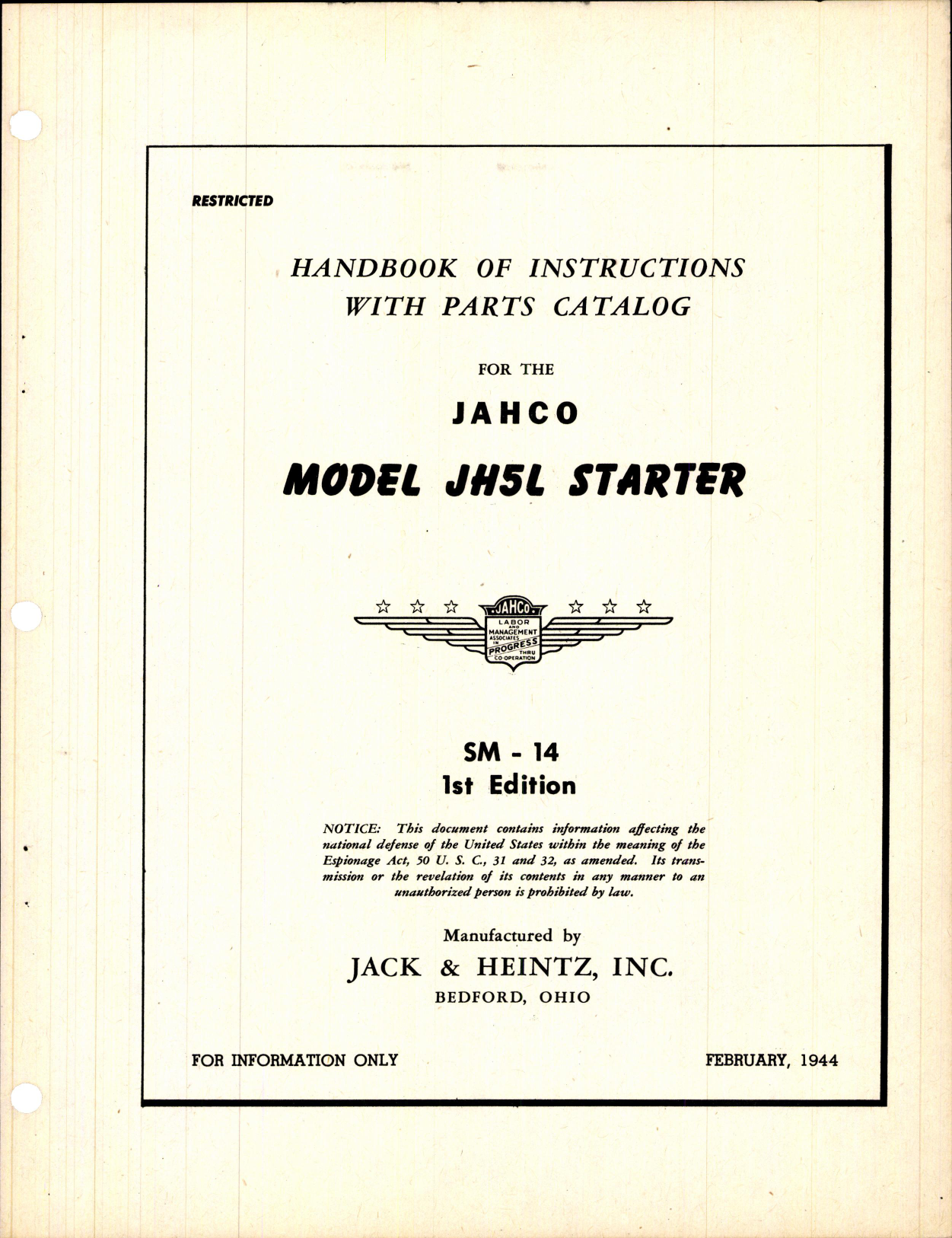 Sample page 3 from AirCorps Library document: Handbook of Instructions with Parts Catalog for Jahco Electric Starters Model JH5L