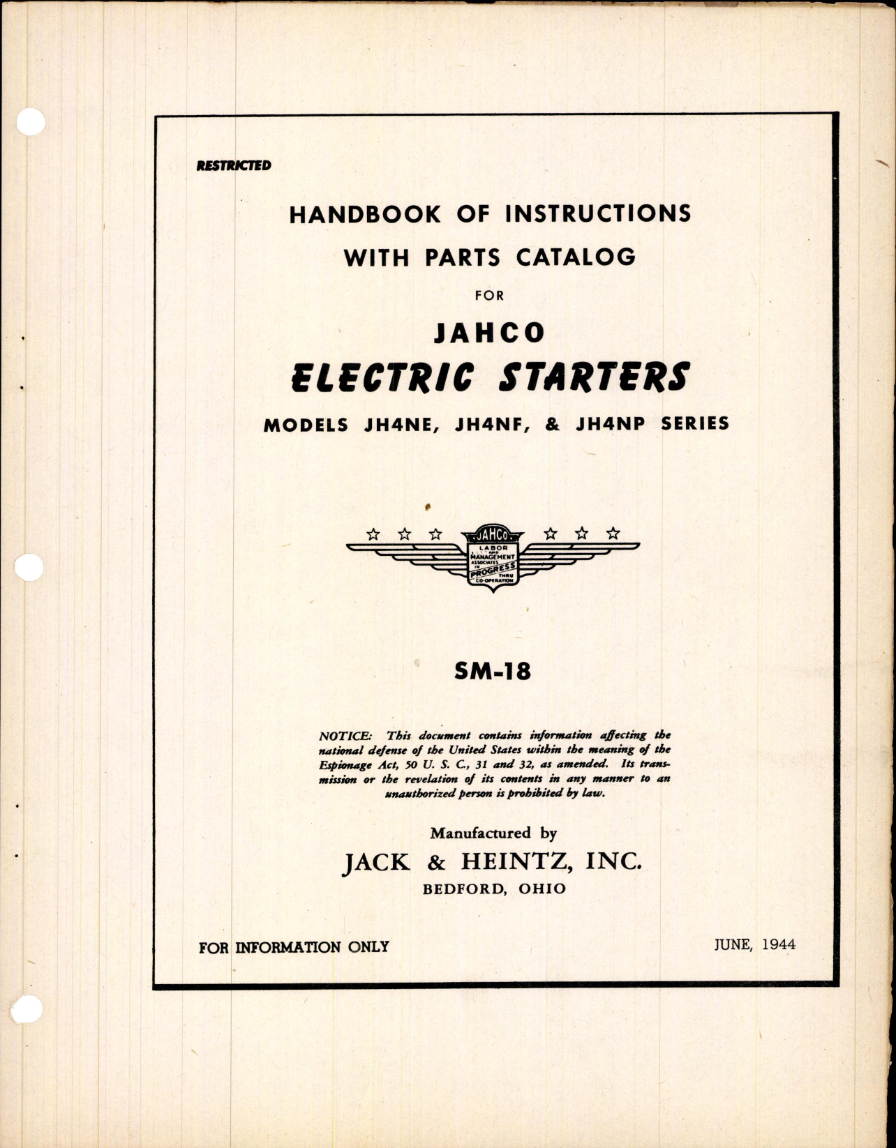 Sample page 3 from AirCorps Library document: Handbook of Instructions with Parts Catalog for Jahco Electric Starters Models JH4NE, JH4NF, and JH4NP Series