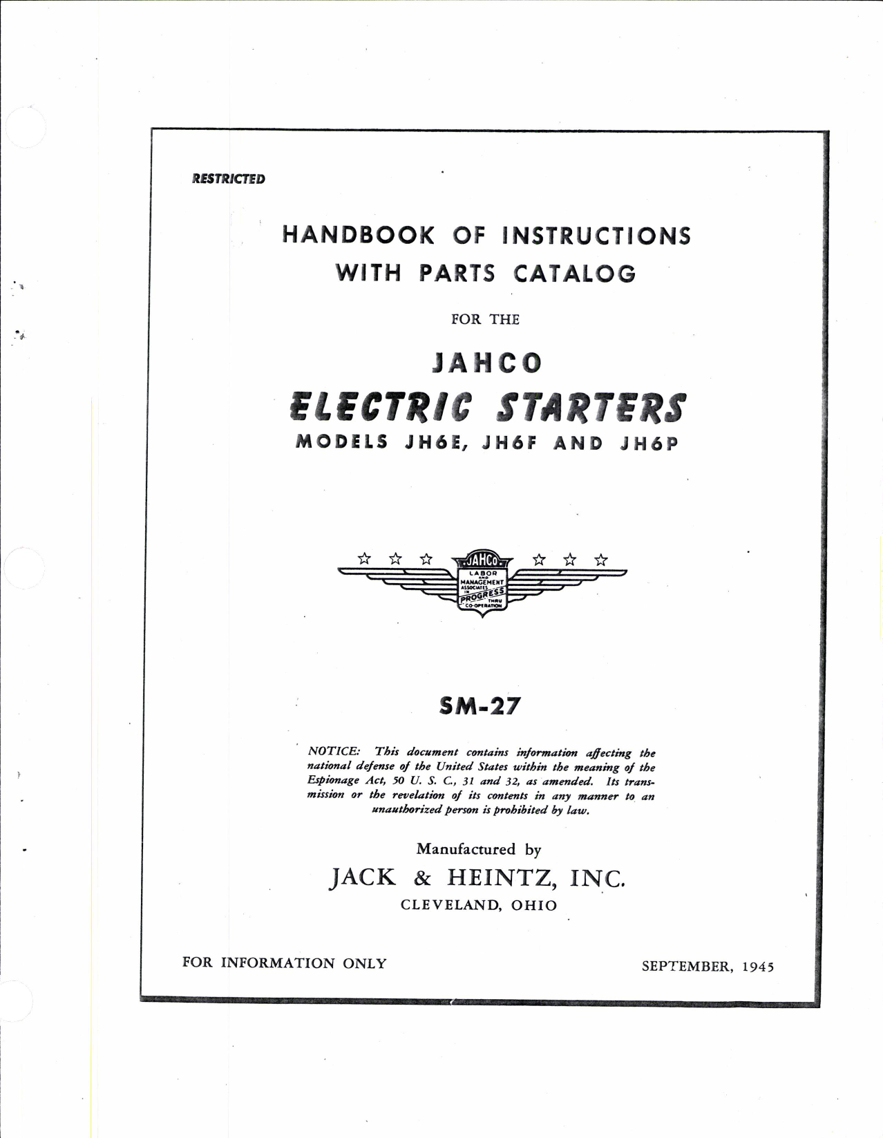 Sample page 3 from AirCorps Library document: Handbook of Instructions with Parts Catalog for Jahco Electric Starters Models JH6E, JH6F, and JH6P