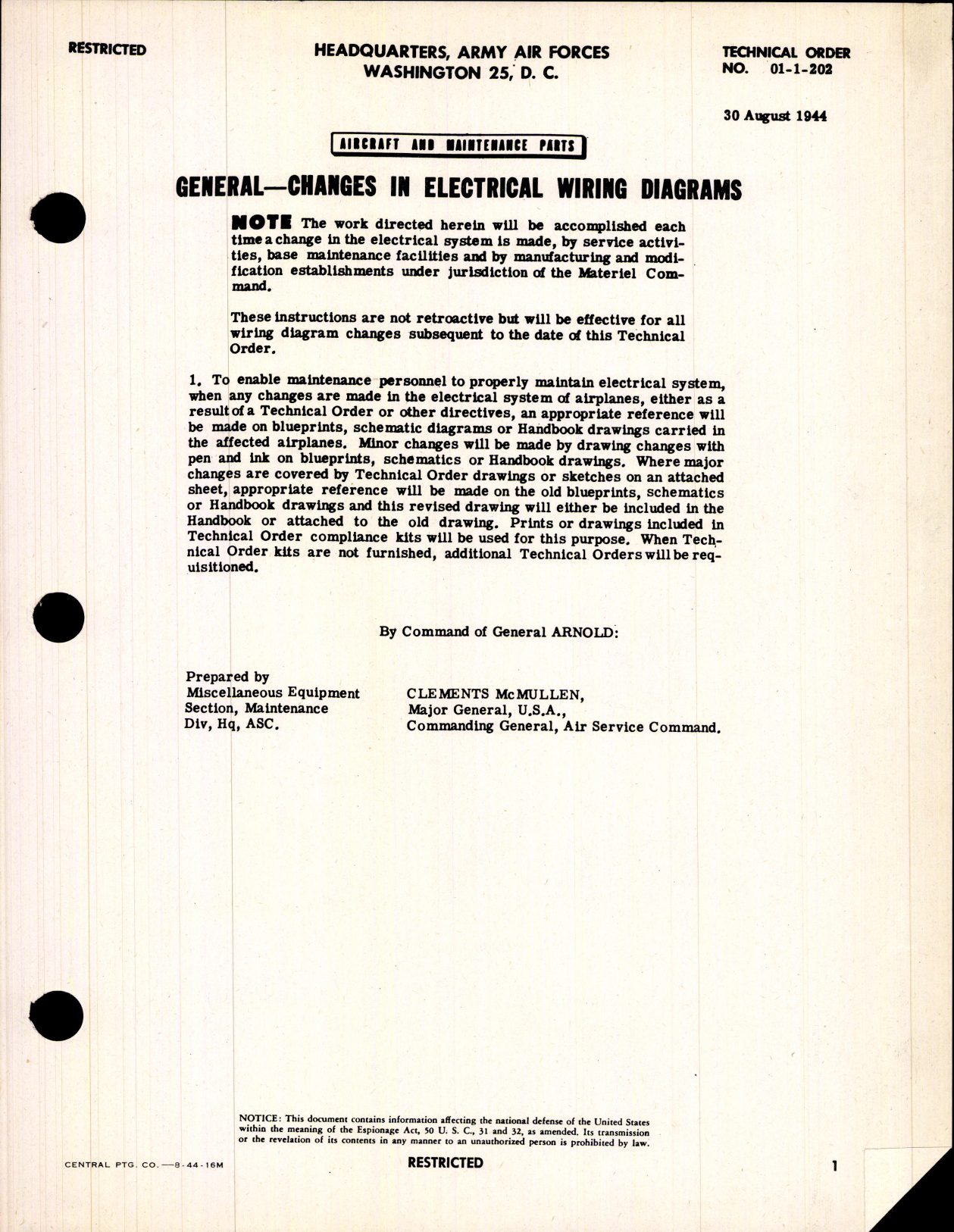 Sample page 1 from AirCorps Library document: Changes in Electrical Wiring Diagrams