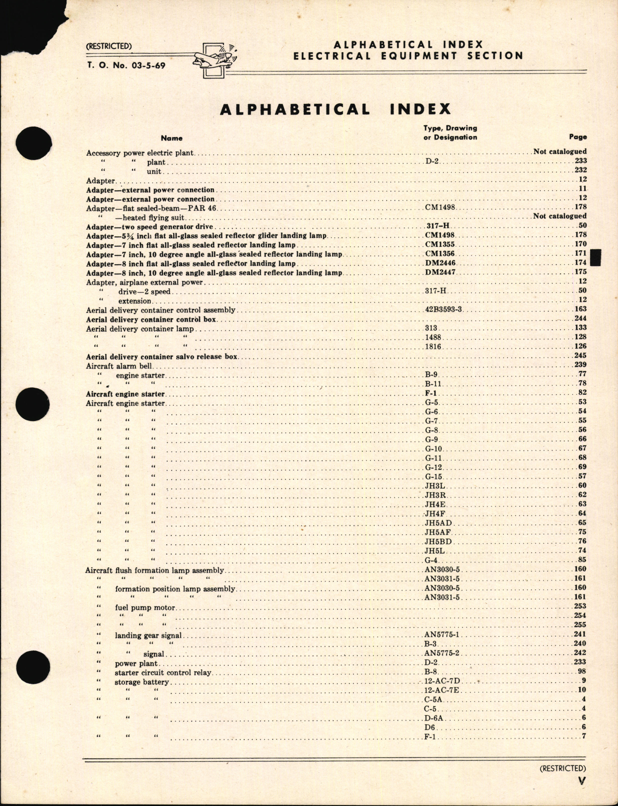Sample page 5 from AirCorps Library document: Index of Army-Navy Aeronautical Equipment - Electrical