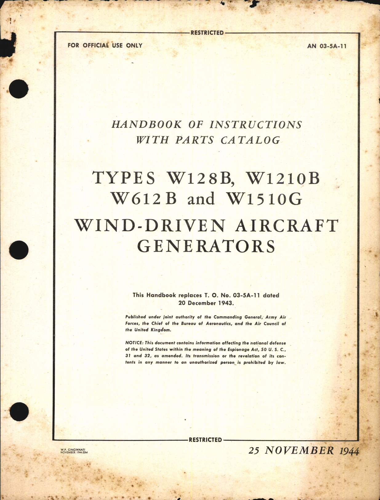 Sample page 1 from AirCorps Library document: Handbook of Instructions with Parts Catalog for Wind Driven Aircraft Generators