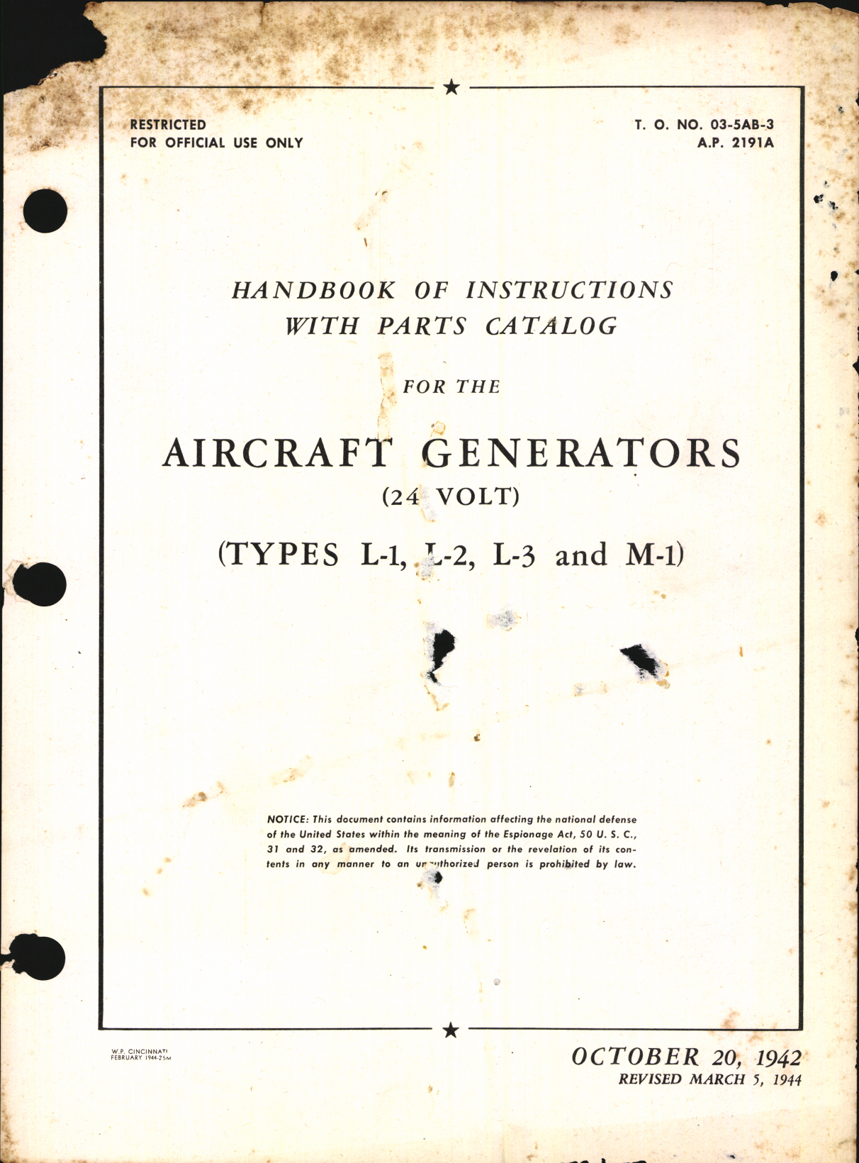 Sample page 1 from AirCorps Library document: Handbook of Instructions with Parts Catalog for Aircraft Generators (24 Volt) Types L-1, L-2, L-3, and M-1
