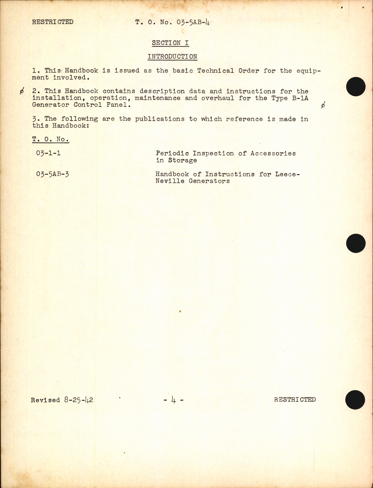 Sample page 6 from AirCorps Library document: Handbook of Instructions with Parts Catalog for Type B-1A Generator Control Panel