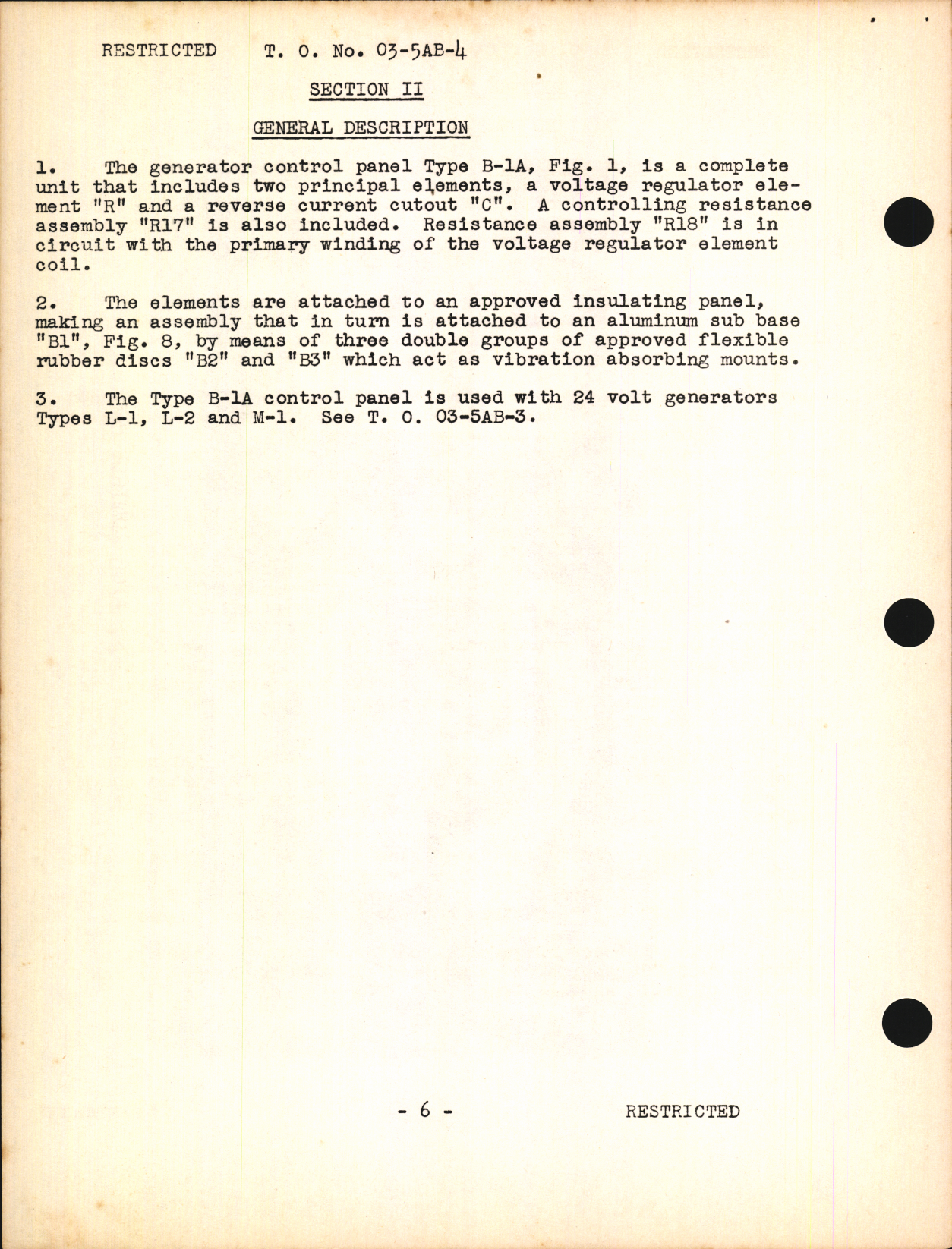 Sample page 8 from AirCorps Library document: Handbook of Instructions with Parts Catalog for Type B-1A Generator Control Panel