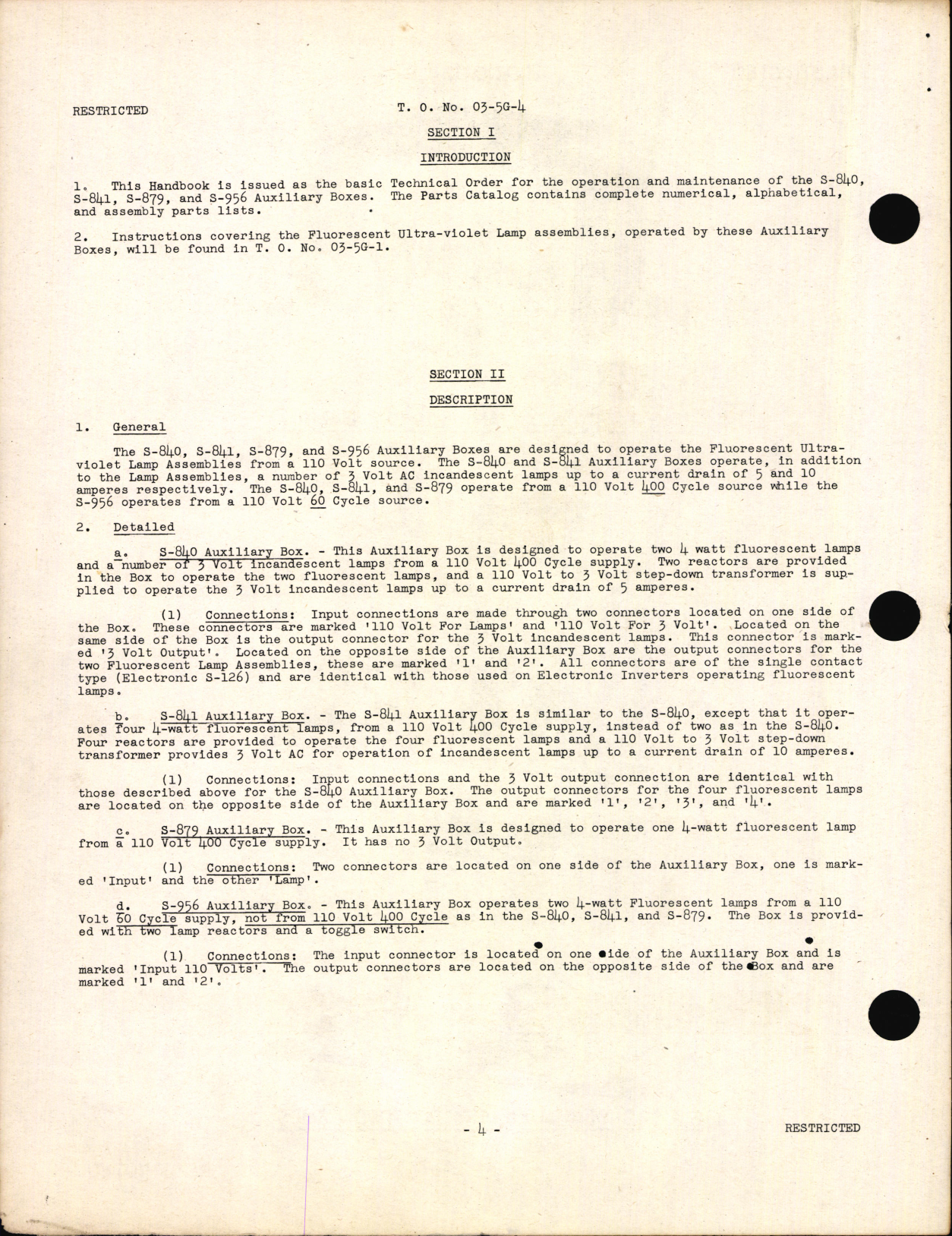 Sample page 6 from AirCorps Library document: Preliminary Handbook of Instructions with Parts Catalog for Fluorescent Lamp Auxiliary Box Assemblies S-840, S-841, S-879, and S-956