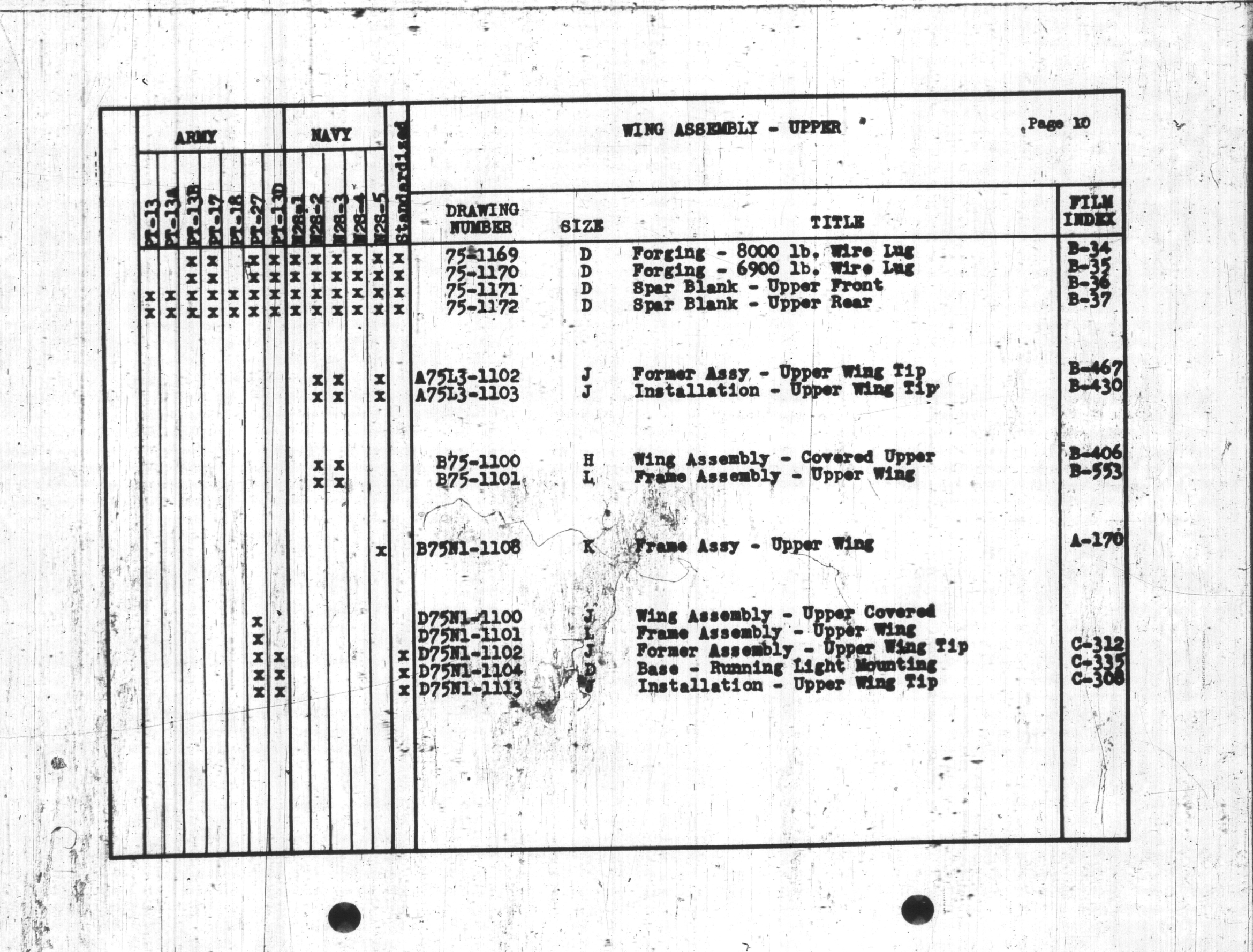 Sample page 9 from AirCorps Library document: Numerical Drawing List & Additional Microfilm Information for Boeing Stearman