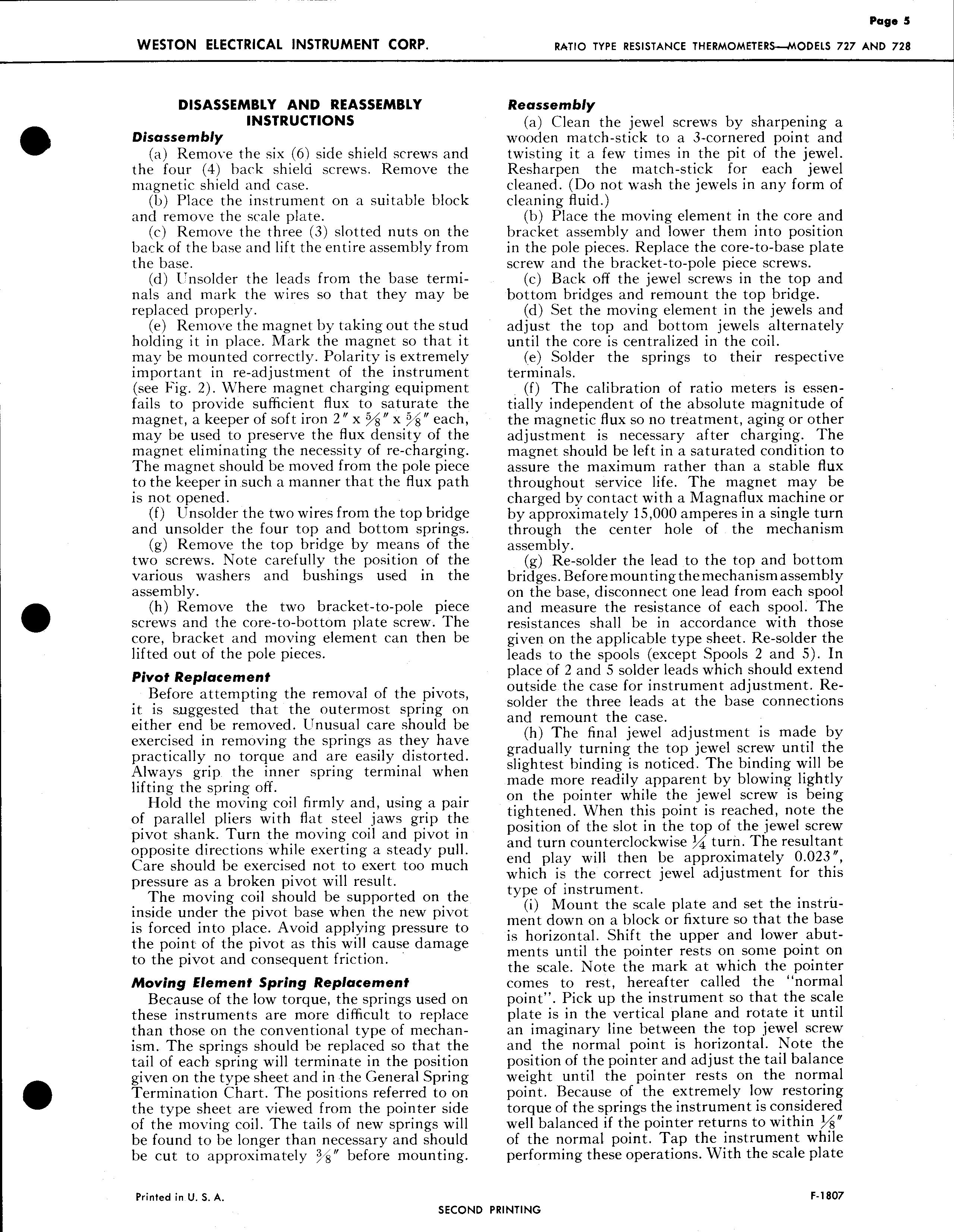 Sample page 5 from AirCorps Library document: Service Instructions for Models 727 & 728 Ratio Type Resistance Thermometers