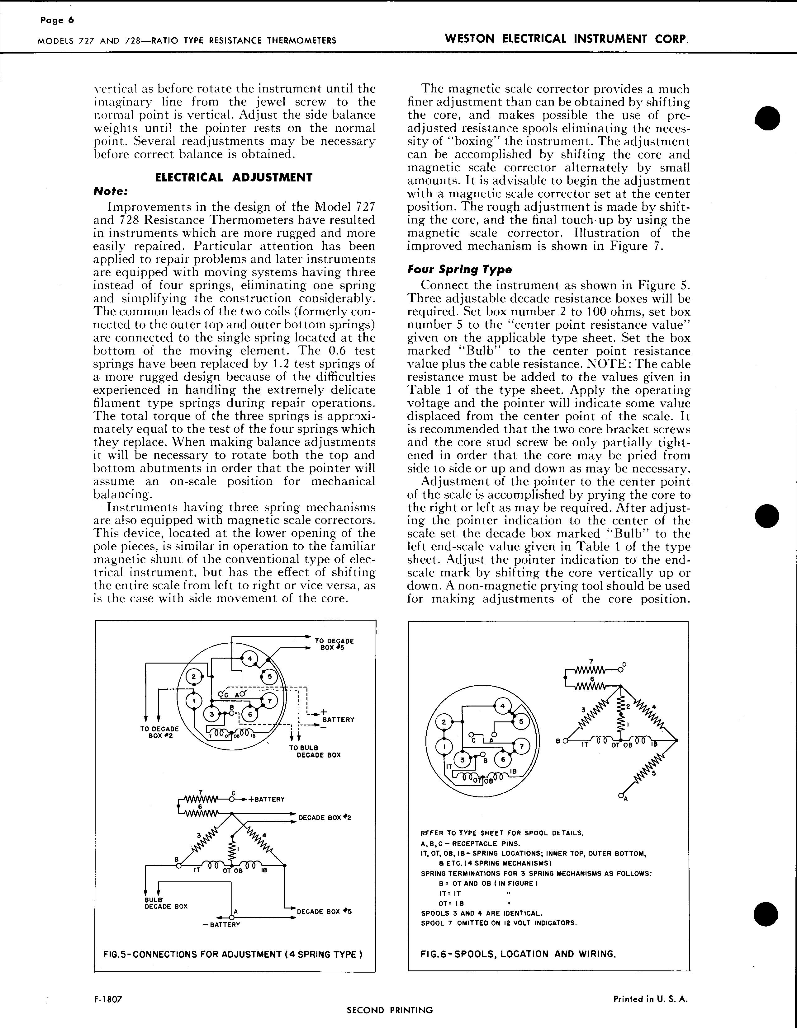 Sample page 6 from AirCorps Library document: Service Instructions for Models 727 & 728 Ratio Type Resistance Thermometers