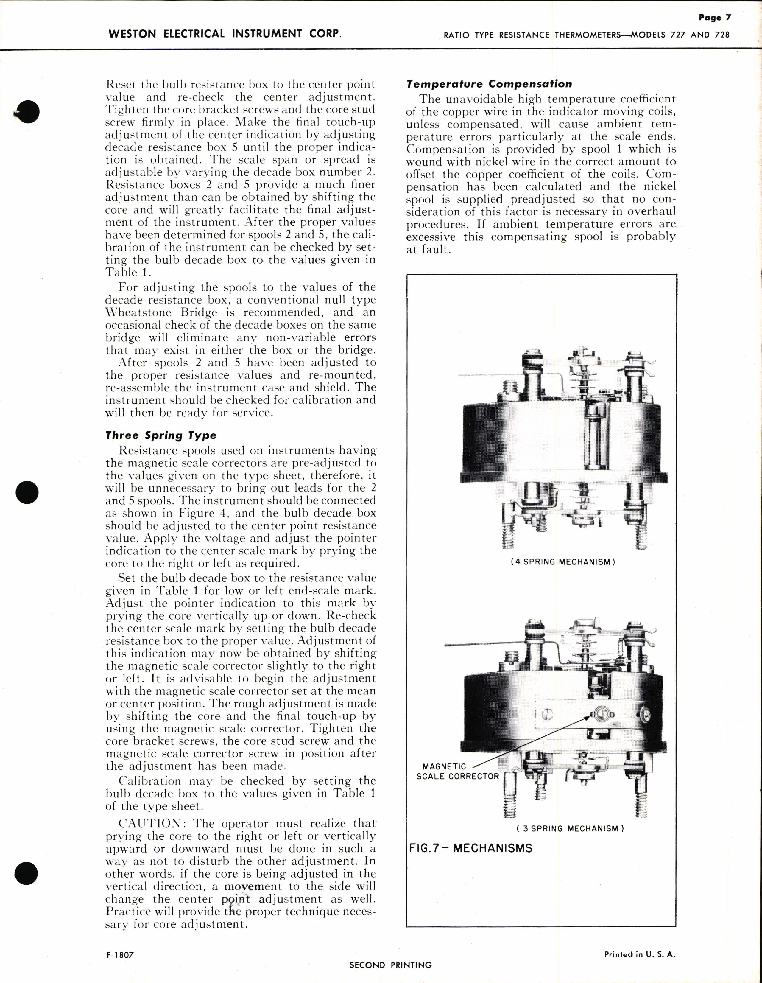 Sample page 7 from AirCorps Library document: Service Instructions for Models 727 & 728 Ratio Type Resistance Thermometers