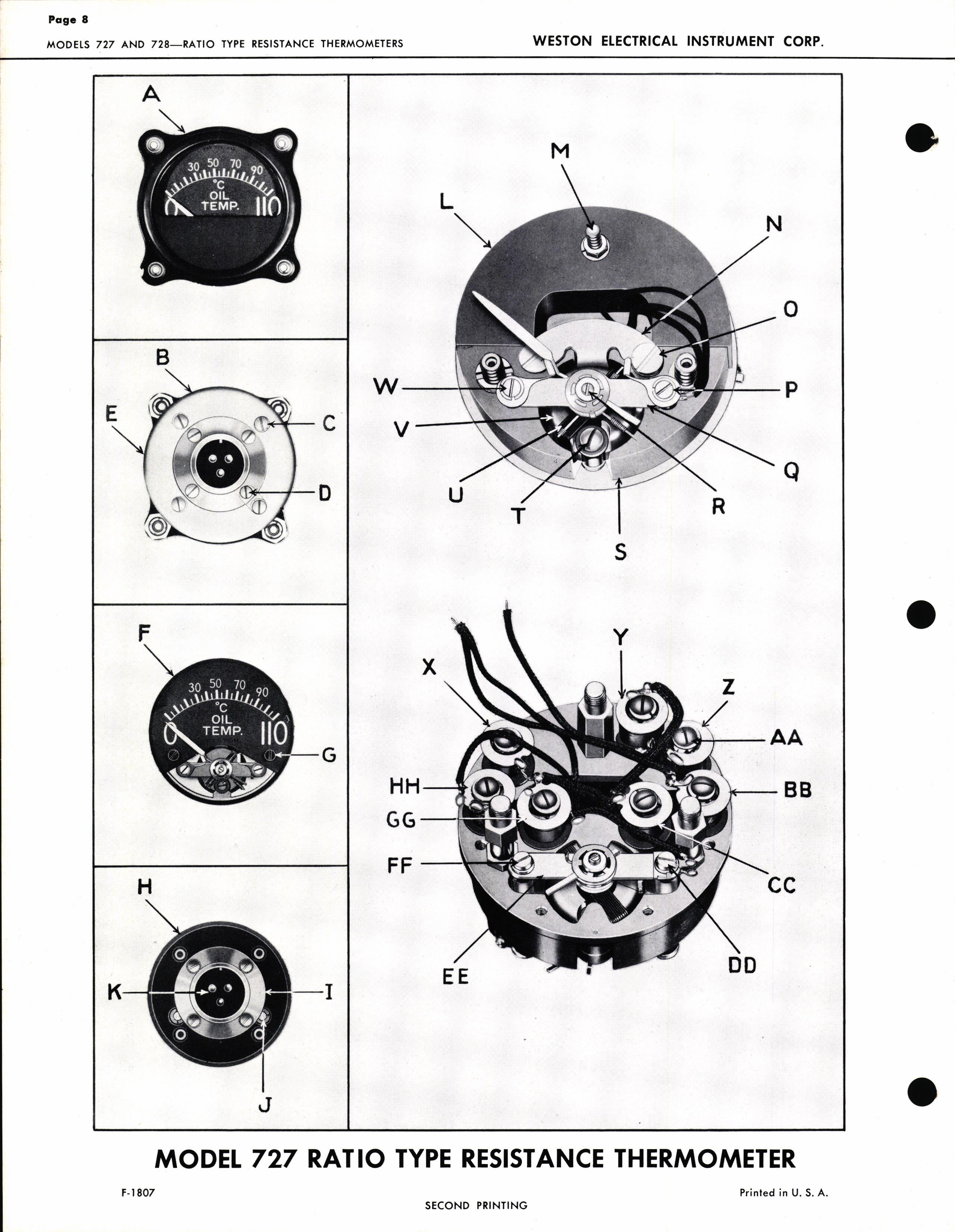 Sample page 8 from AirCorps Library document: Service Instructions for Models 727 & 728 Ratio Type Resistance Thermometers