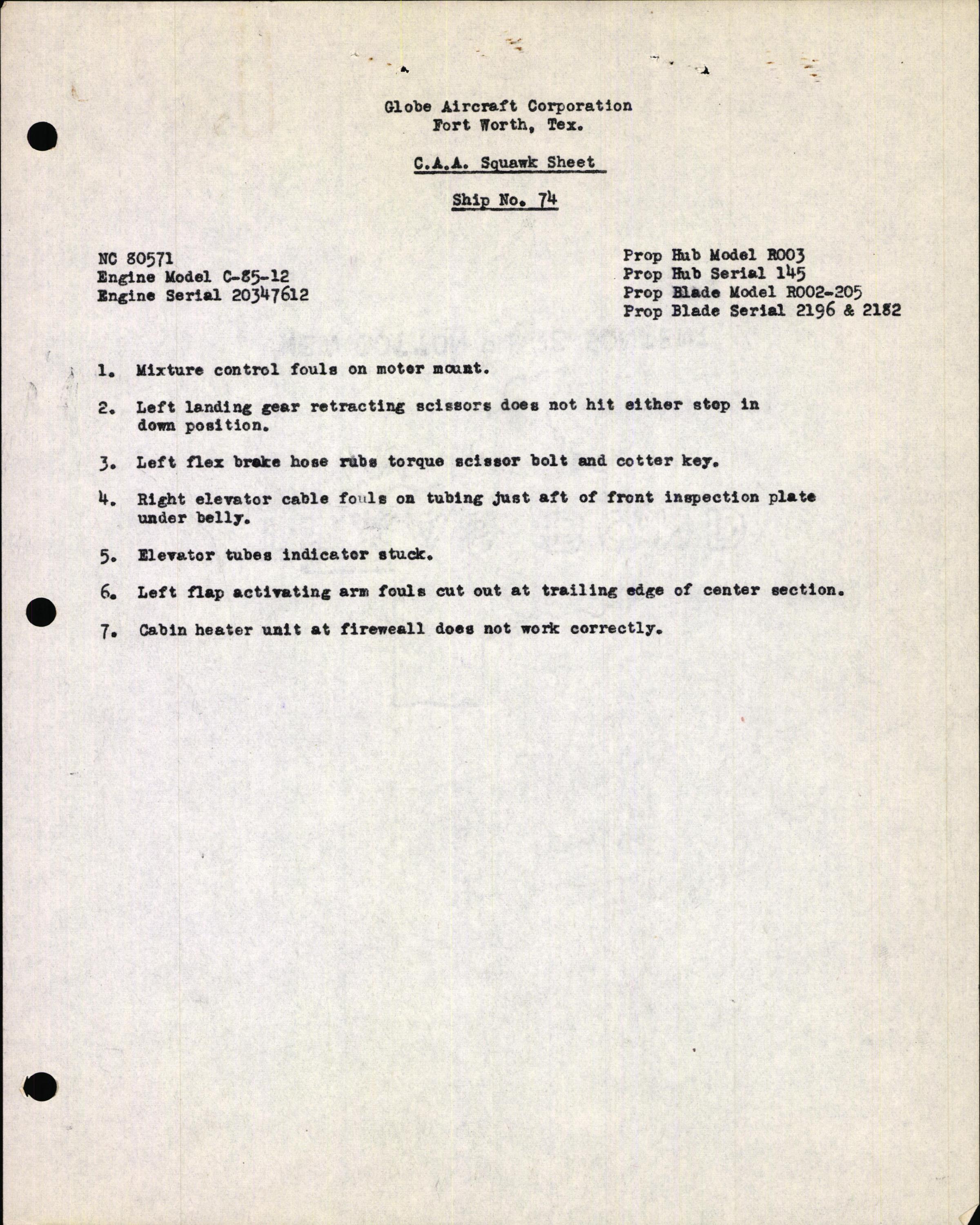 Sample page 5 from AirCorps Library document: Technical Information for Serial Number 74