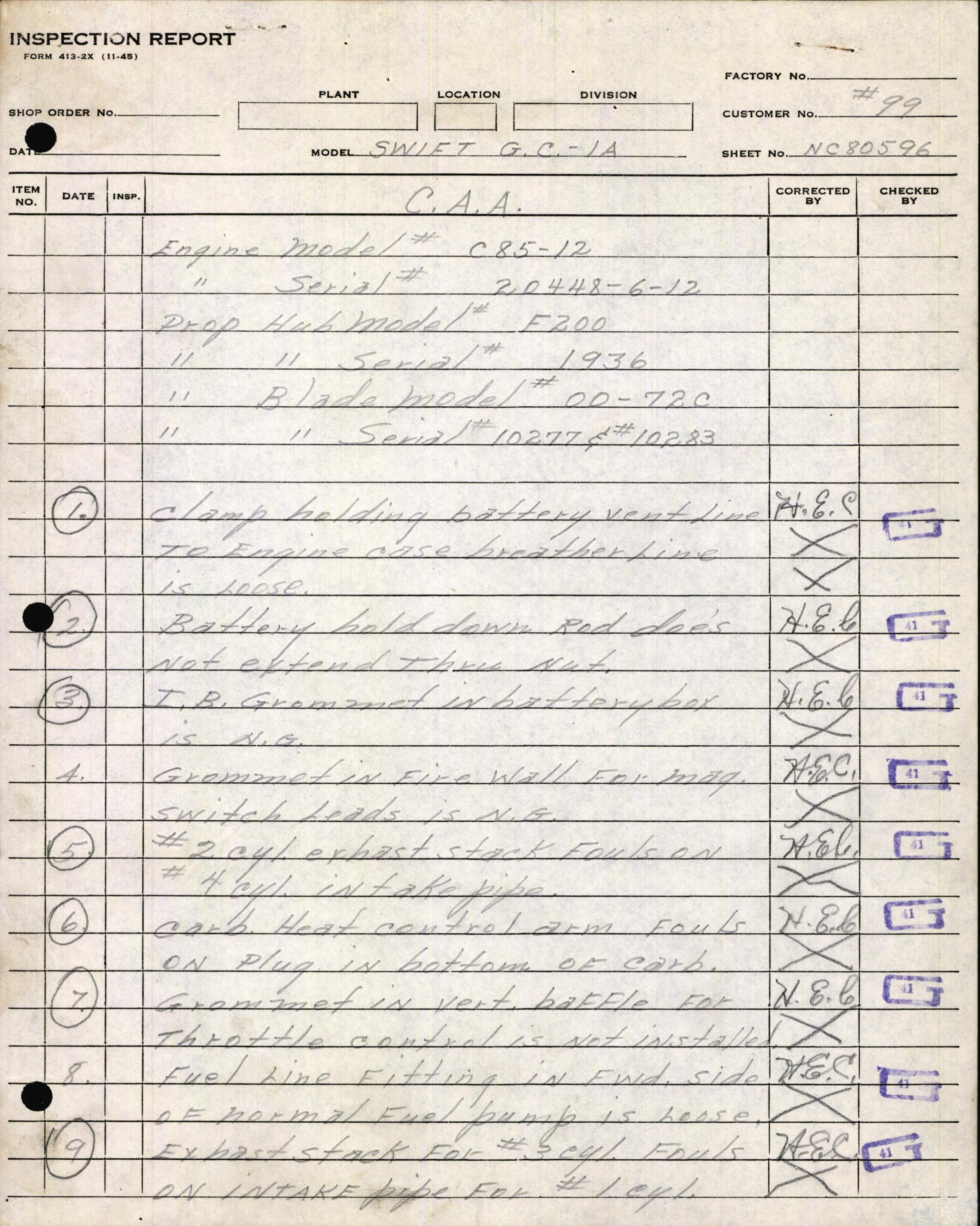 Sample page 11 from AirCorps Library document: Technical Information for Serial Number 99