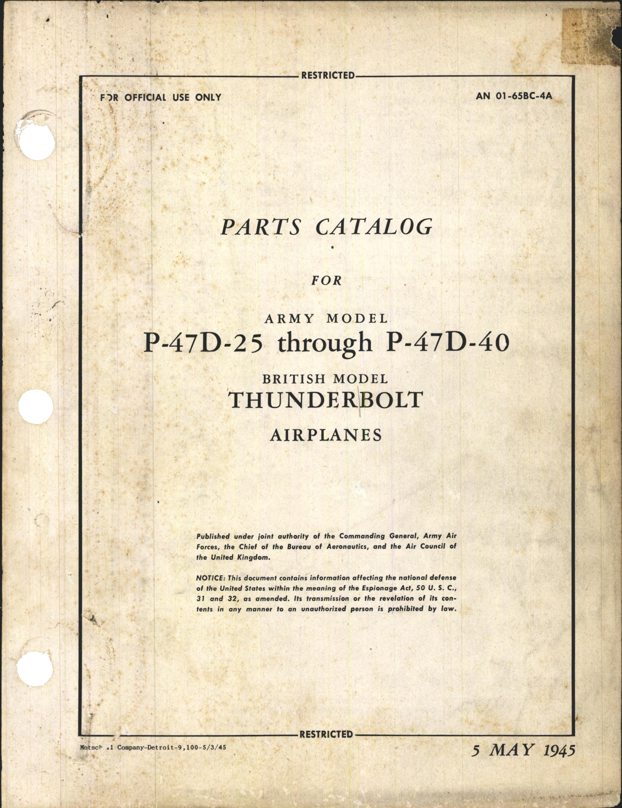 Sample page 1 from AirCorps Library document: Parts Catalog for P-47D-25 Through P-47D-40