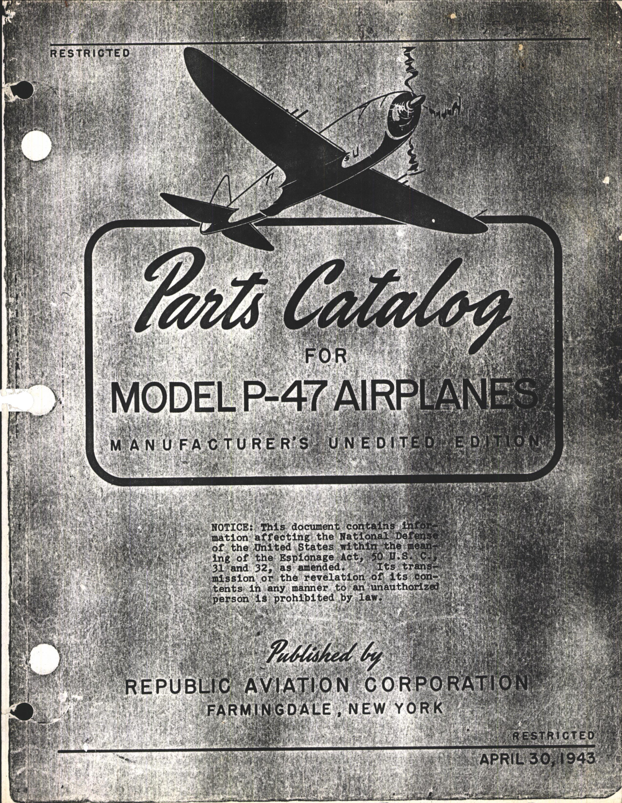 Sample page 1 from AirCorps Library document: Parts Catalog for Model P-47 Airplanes