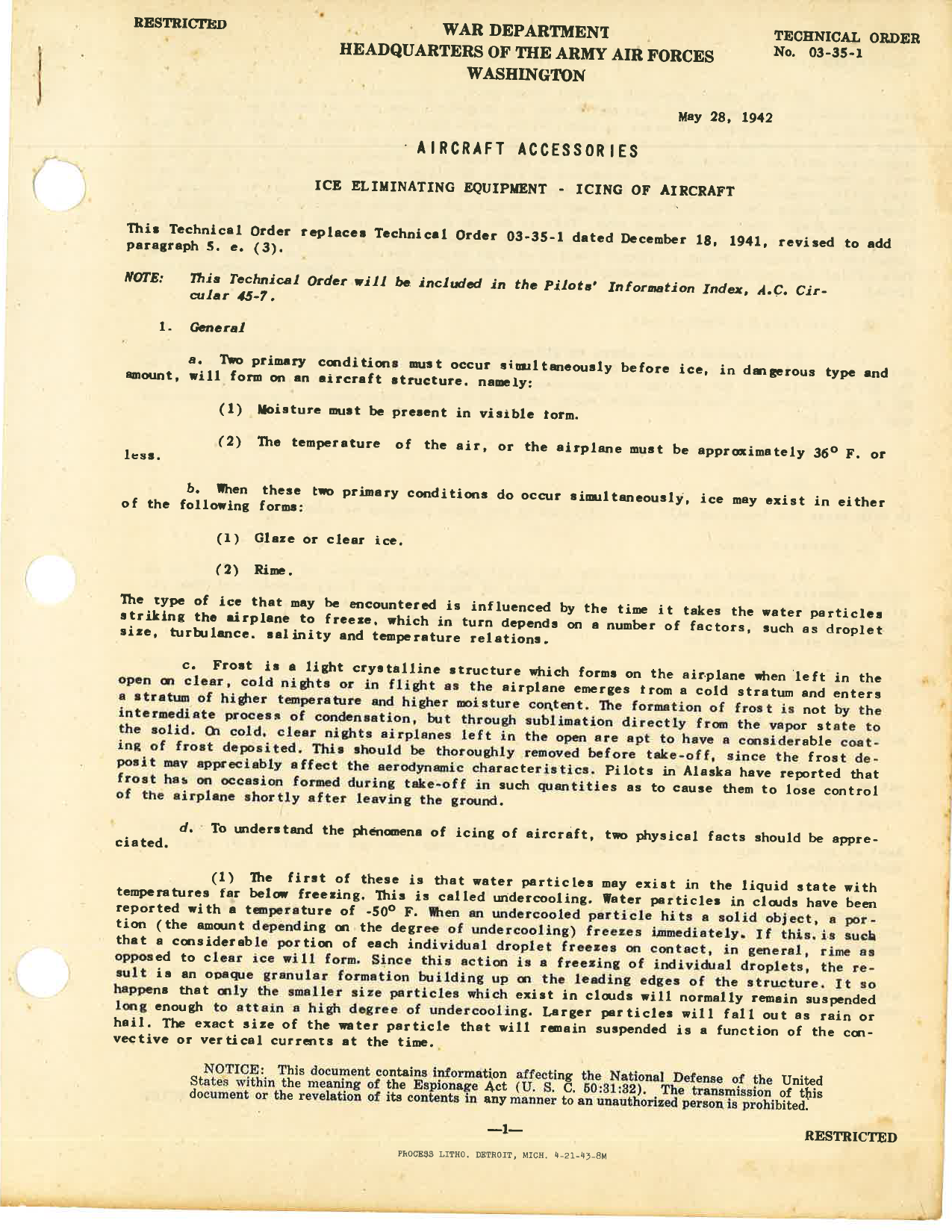 Sample page 1 from AirCorps Library document: Icing of Aircraft