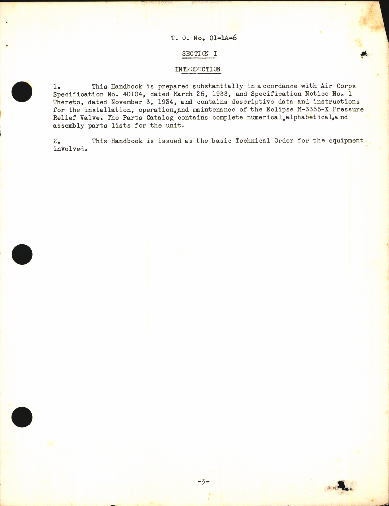 Sample page 5 from AirCorps Library document: Preliminary Handbook of Instructions with Parts Catalog for Pressure Relief Valve Model 3355X