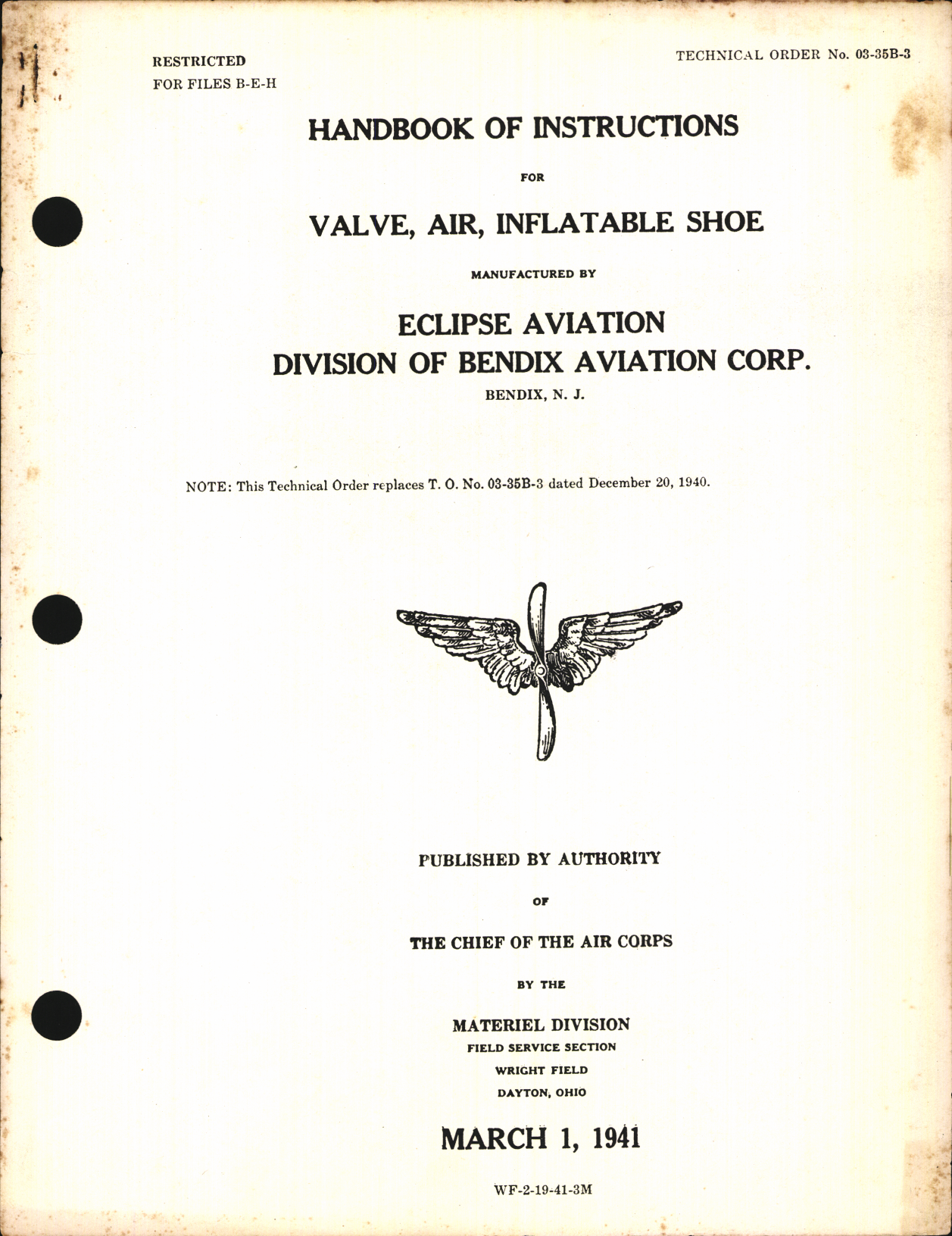 Sample page 1 from AirCorps Library document: Handbook of Instructions for Inflatable Shoe Air Valve