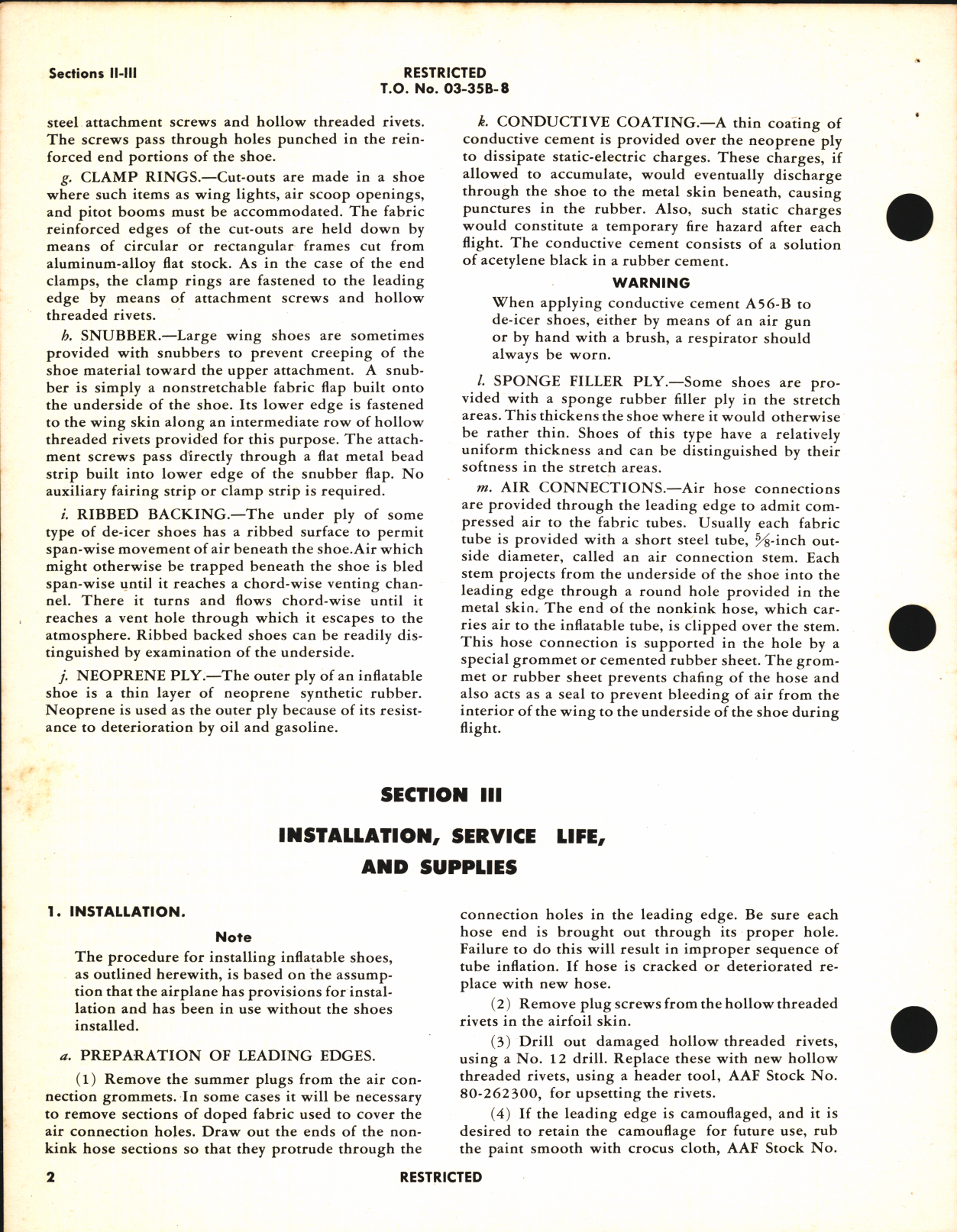 Sample page 6 from AirCorps Library document: Handbook of Instructions for Installation, Repair, and Storage of De-Icer Shoes