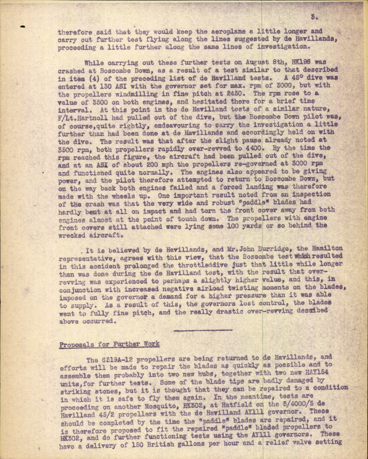 Sample page 5 from AirCorps Library document: Interim Report on Functioning Tests of Hamilton Prop Install on the Mosquito