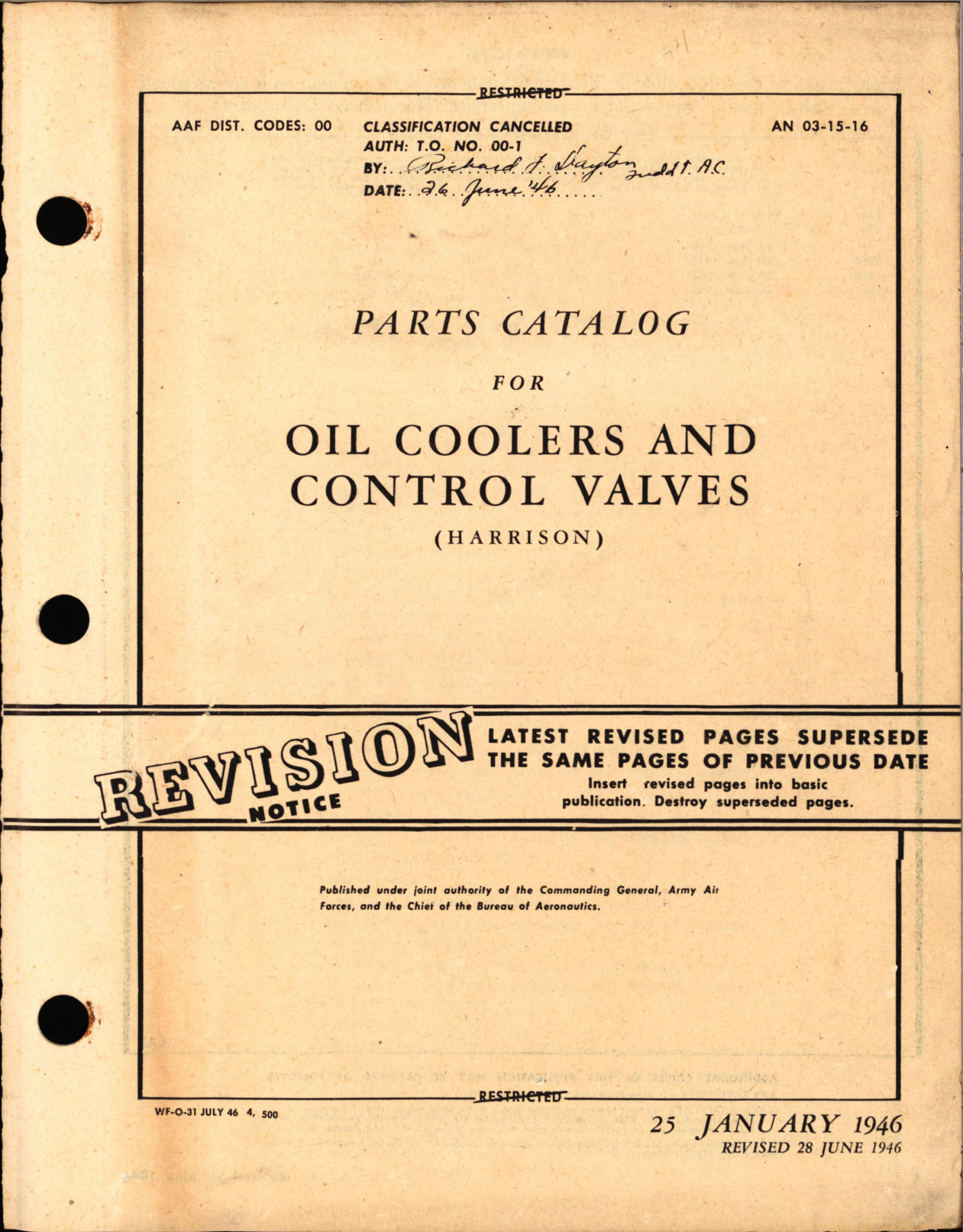 Sample page 1 from AirCorps Library document: Parts Catalog for Oil Coolers and Control Valves