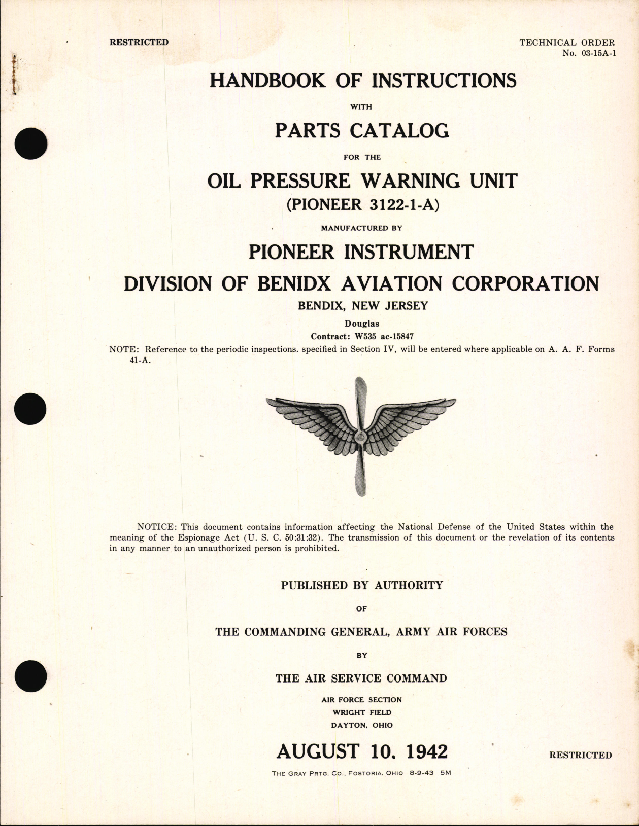 Sample page 1 from AirCorps Library document: Handbook of Instructions with Parts Catalog for Oil Pressure Warning Unit