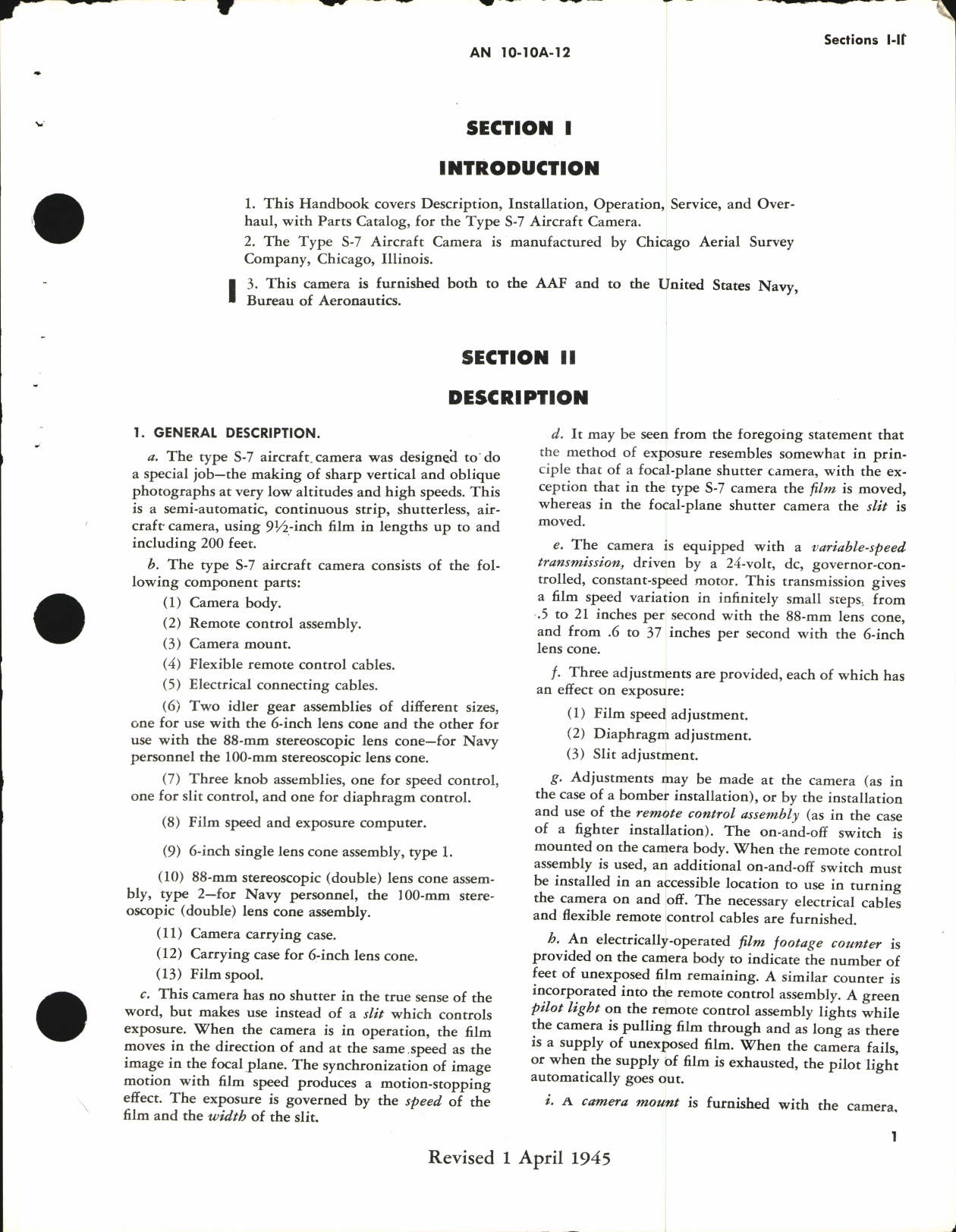 Sample page 5 from AirCorps Library document: Operation, Service, & Overhaul Instructions with Parts Catalog for Type S-7 Aircraft Camera