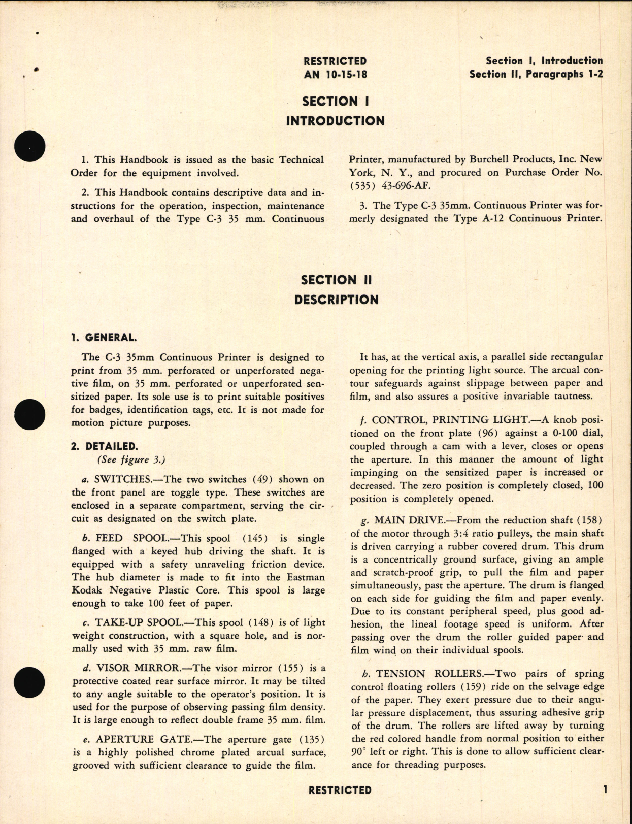 Sample page 7 from AirCorps Library document: Handbook of Instructions with Parts Catalog for Type C-3 35MM Continuous Printer