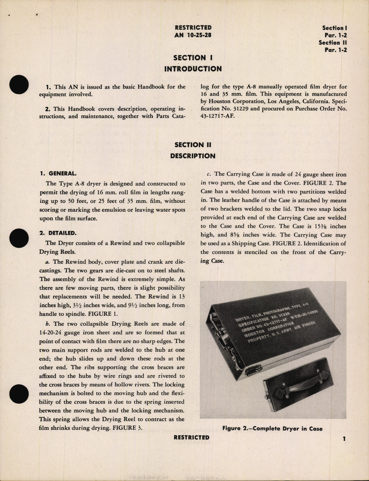 Sample page 7 from AirCorps Library document: Handbook of Operation and Service Instructions with Parts Catalog for Type A-8 Photographic Film Dryer