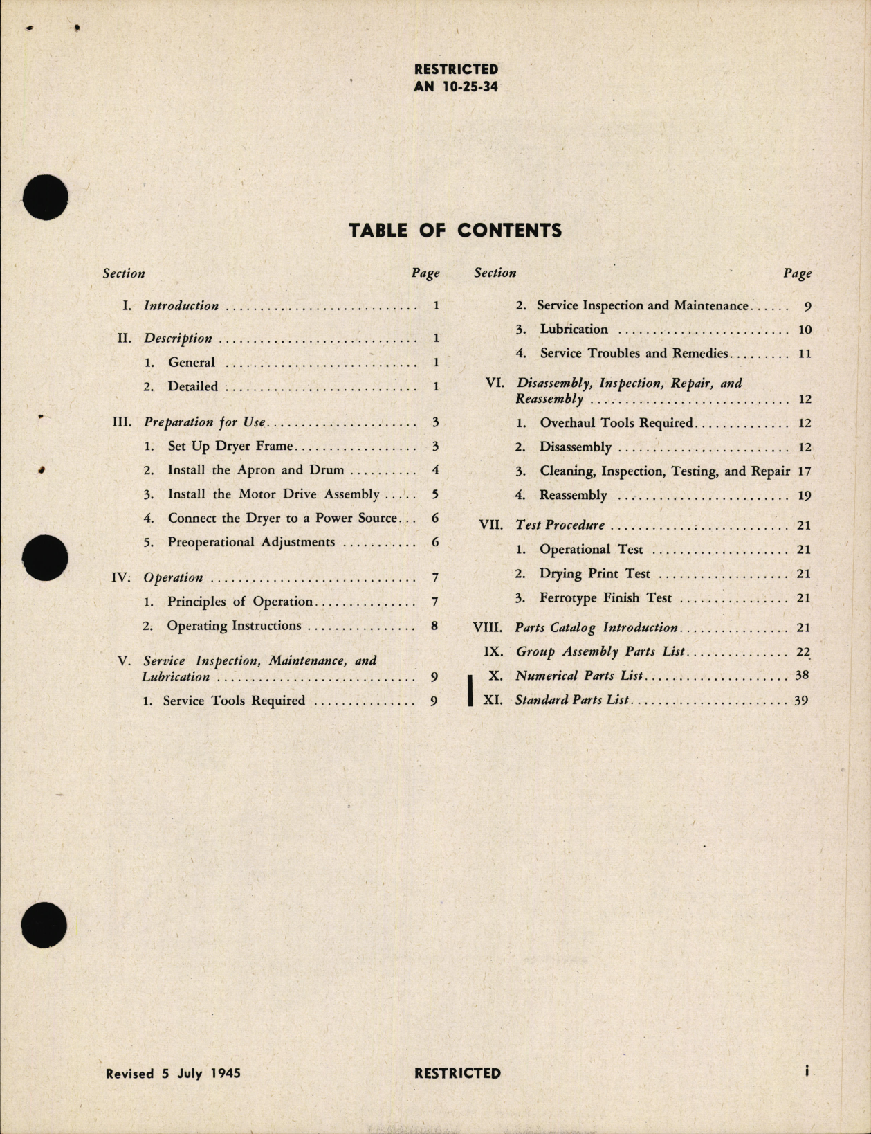 Sample page 5 from AirCorps Library document: Operation, Service, & Overhaul Instructions with Parts Catalog for Type B-10 Photographic Glossy Print Dryer