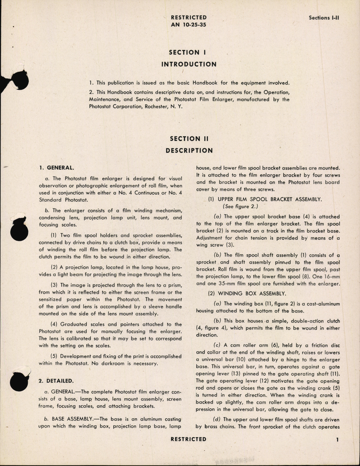 Sample page 5 from AirCorps Library document: Handbook of Instructions with Parts Catalog for Photostat Film Enlarger