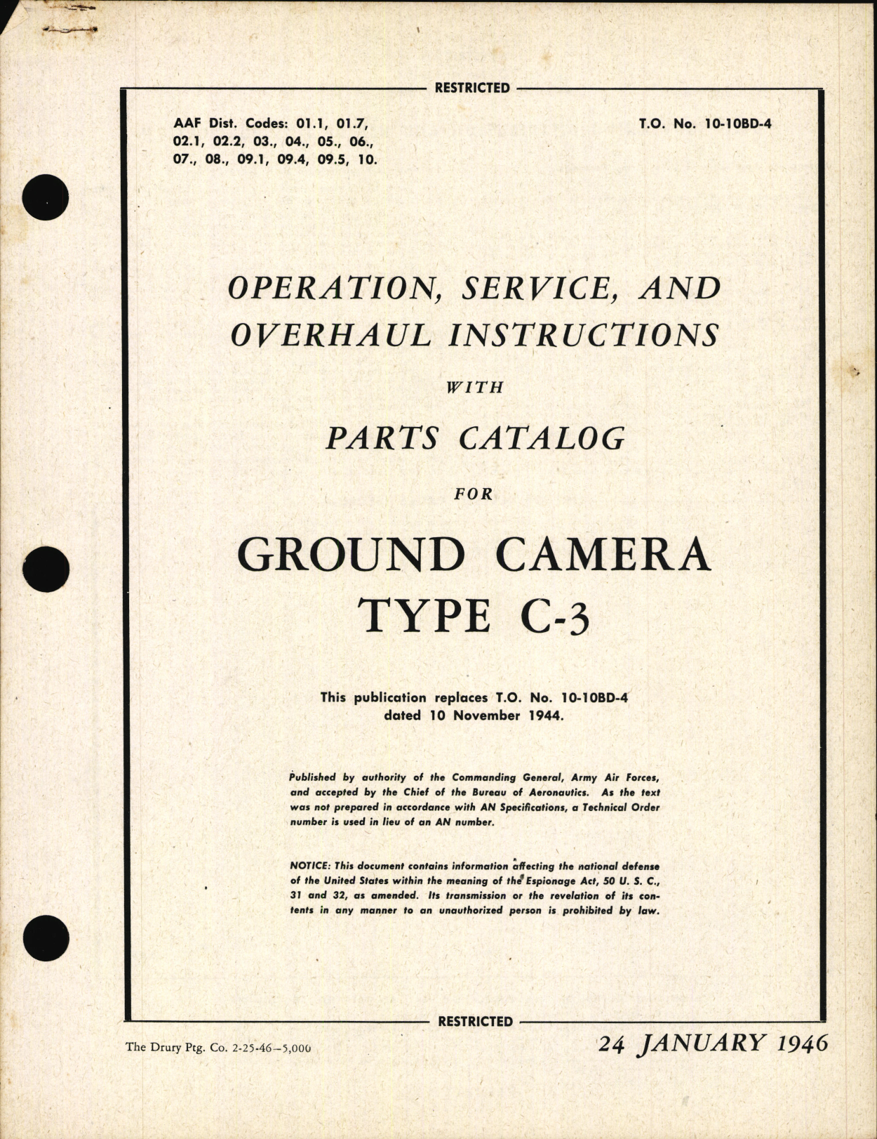 Sample page 1 from AirCorps Library document: Operation, Service, & Overhaul Instructions with Parts Catalog for Ground Camera Type C-3