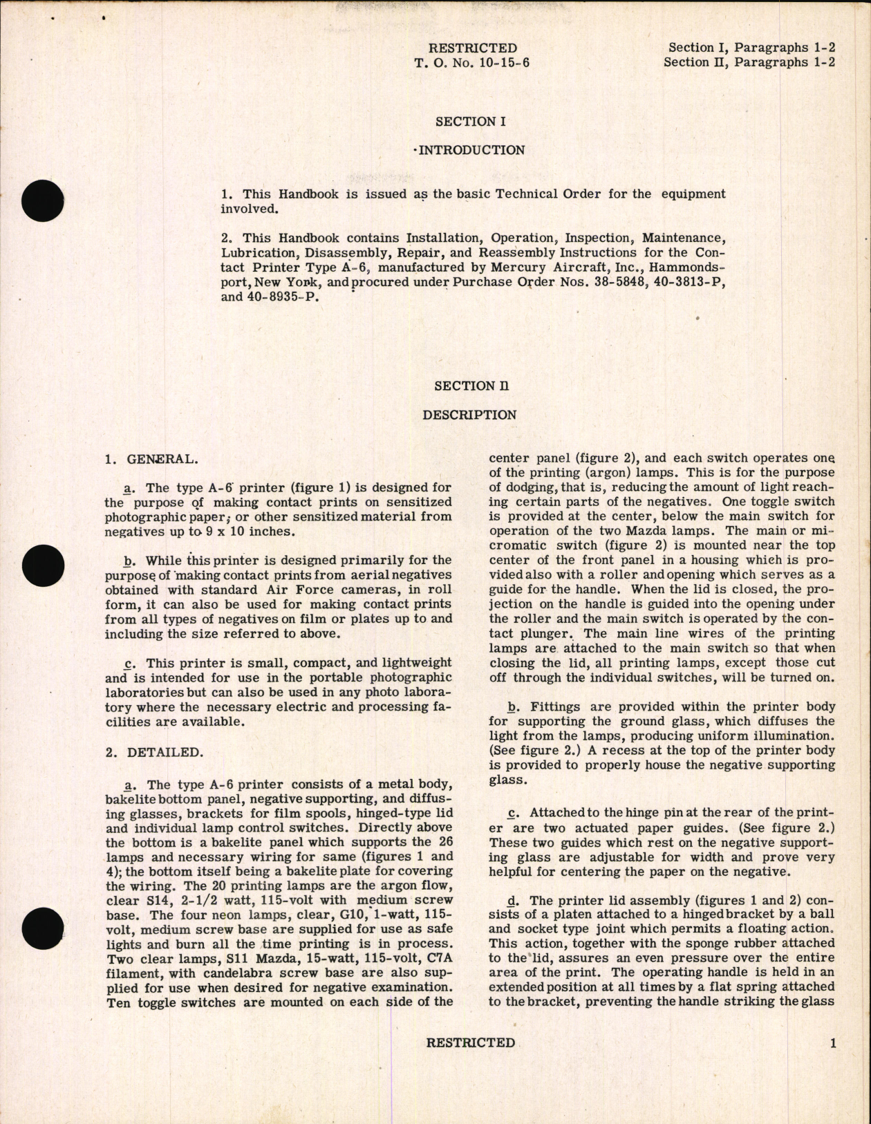 Sample page 5 from AirCorps Library document: Handbook of Instructions with Parts Catalog for Type A-6 Contact Printer For Type A Portable Laboratories