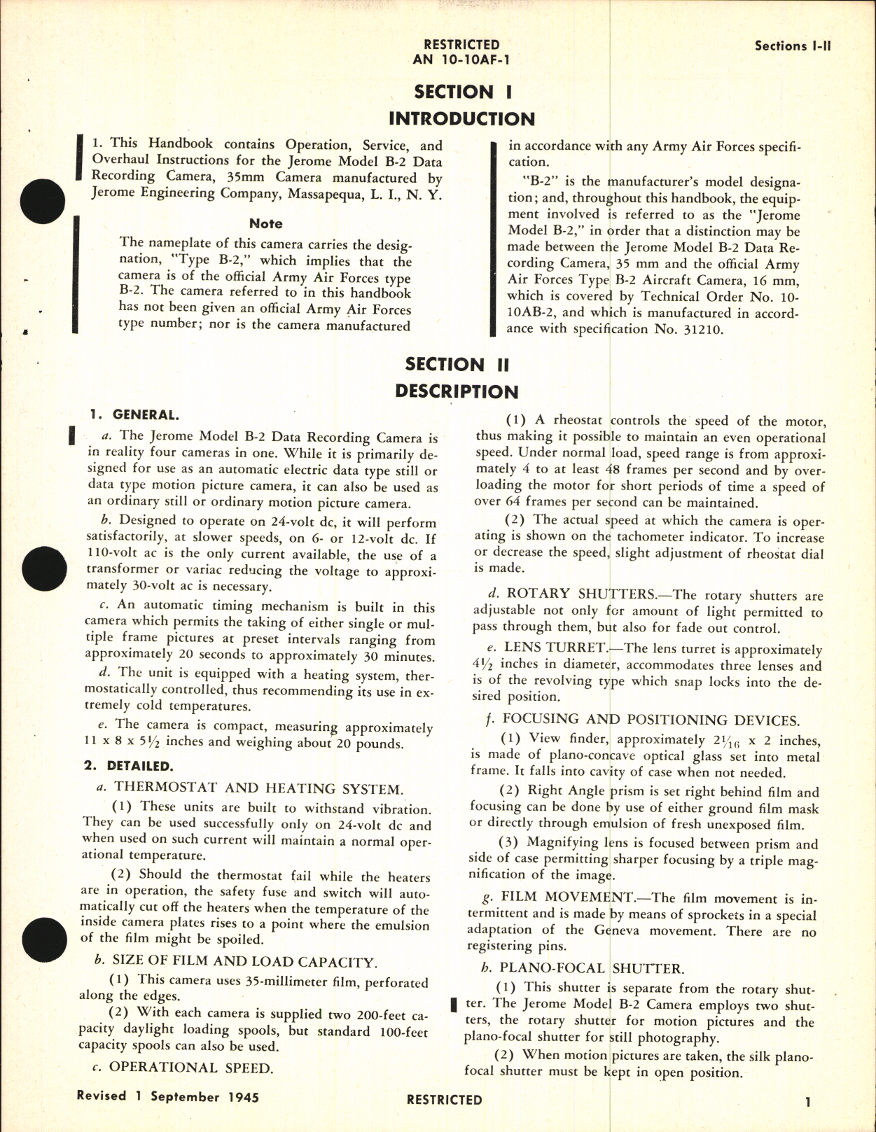 Sample page 5 from AirCorps Library document: Operation, Service, & Overhaul Instructions with Parts Catalog for Data Recording Camera Model B-2