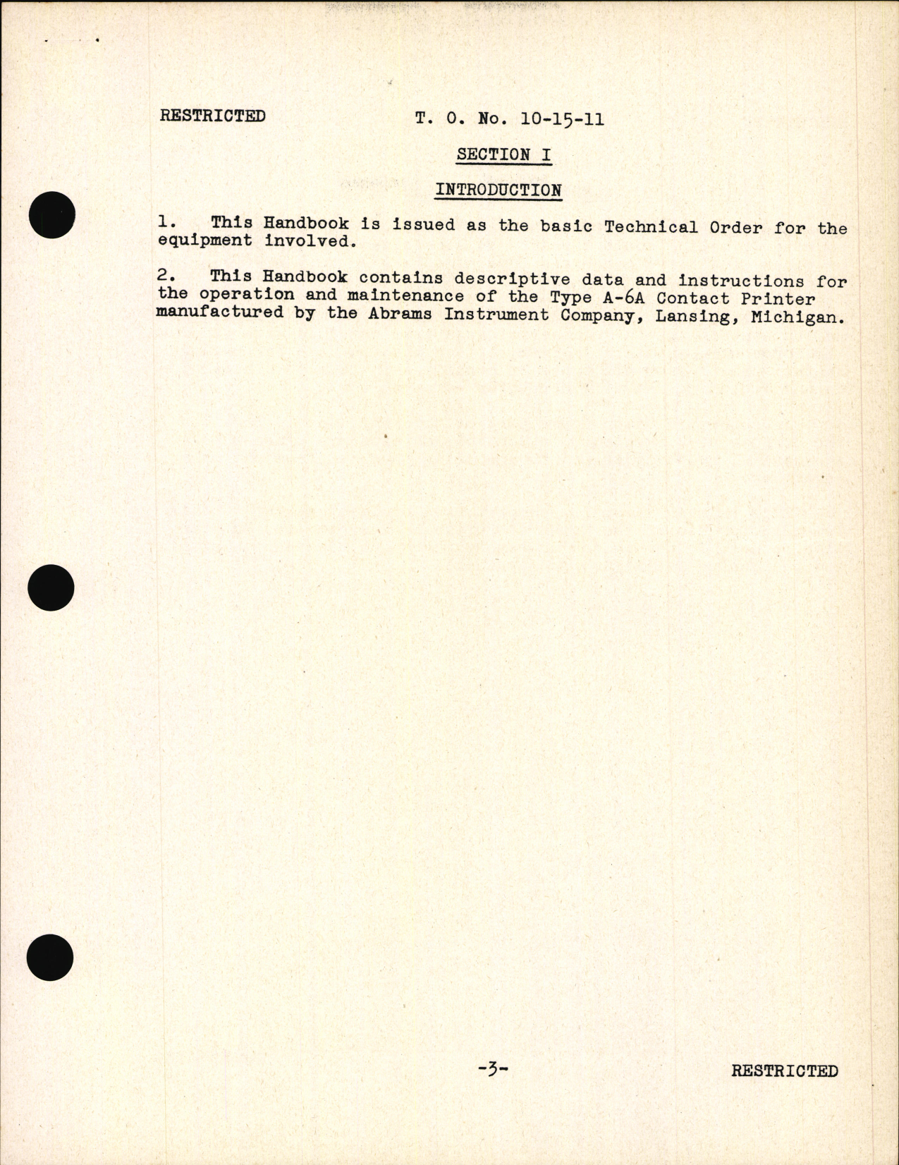 Sample page 5 from AirCorps Library document: Handbook of Instructions with Parts Catalog for Type A-6A Contact Printer for Type A Portable Laboratories