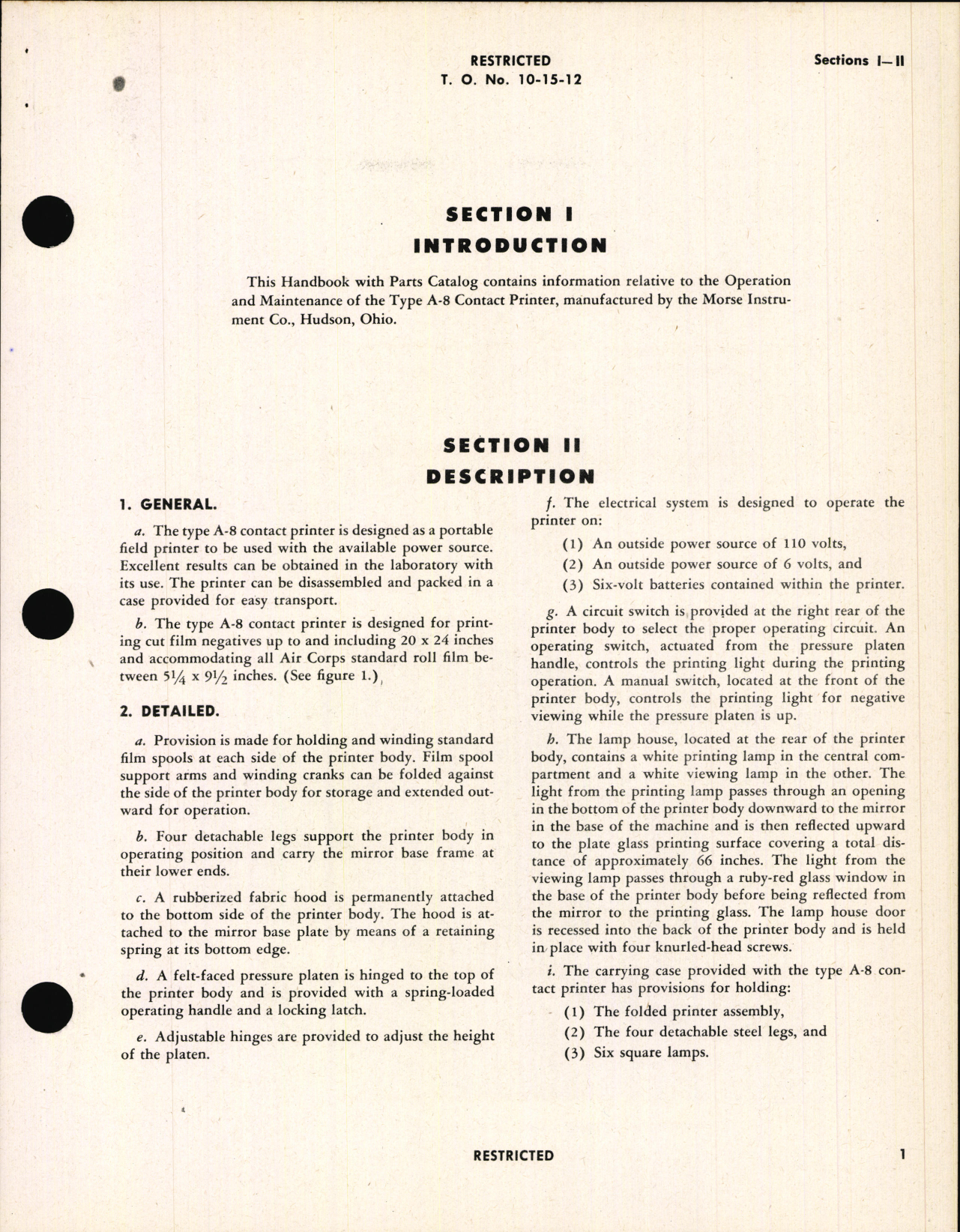 Sample page 5 from AirCorps Library document: Operation and Service Instructions with Parts Catalog for Type A-8 Contact Printer