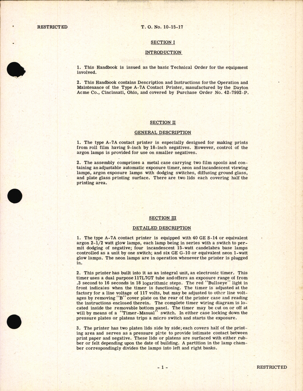 Sample page 5 from AirCorps Library document: Handbook of Instructions with Parts Catalog for Type A-7A Contact Printer