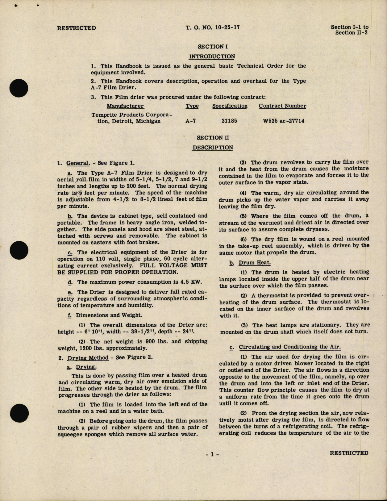 Sample page 7 from AirCorps Library document: Handbook of Instructions with Parts Catalog for Type A-7 Roll Film Dryer