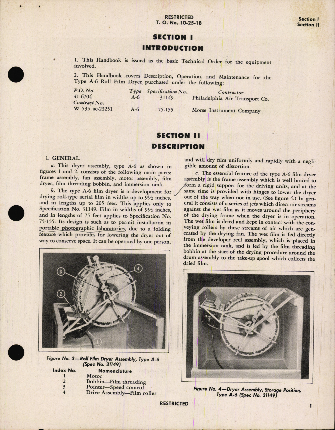 Sample page 5 from AirCorps Library document: Handbook of Instructions with Parts Catalog for Type A-6 Roll Film Dryer