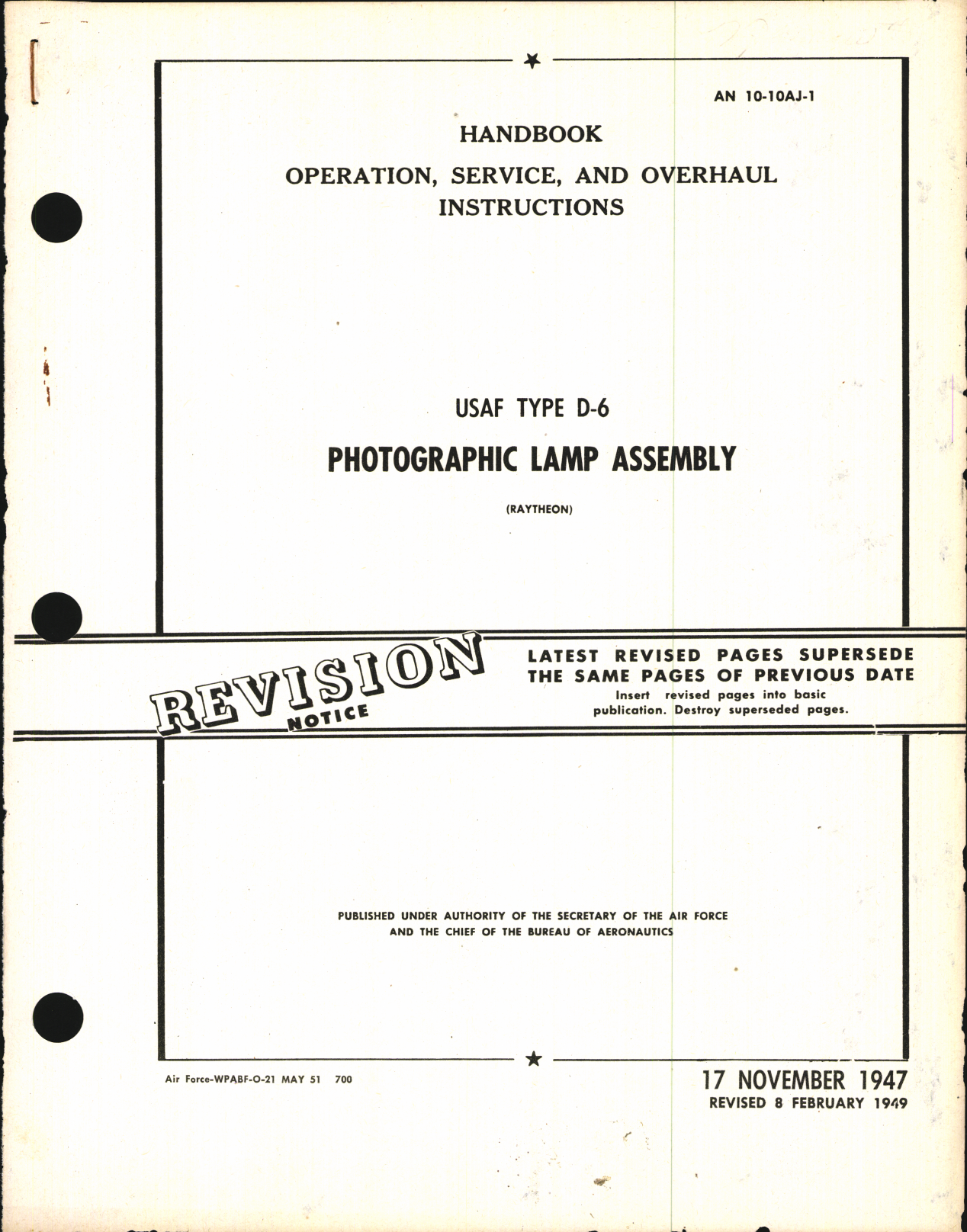 Sample page 1 from AirCorps Library document: Operation, Service, & Overhaul Instructions for Type D-6 Photographic Lamp Assembly